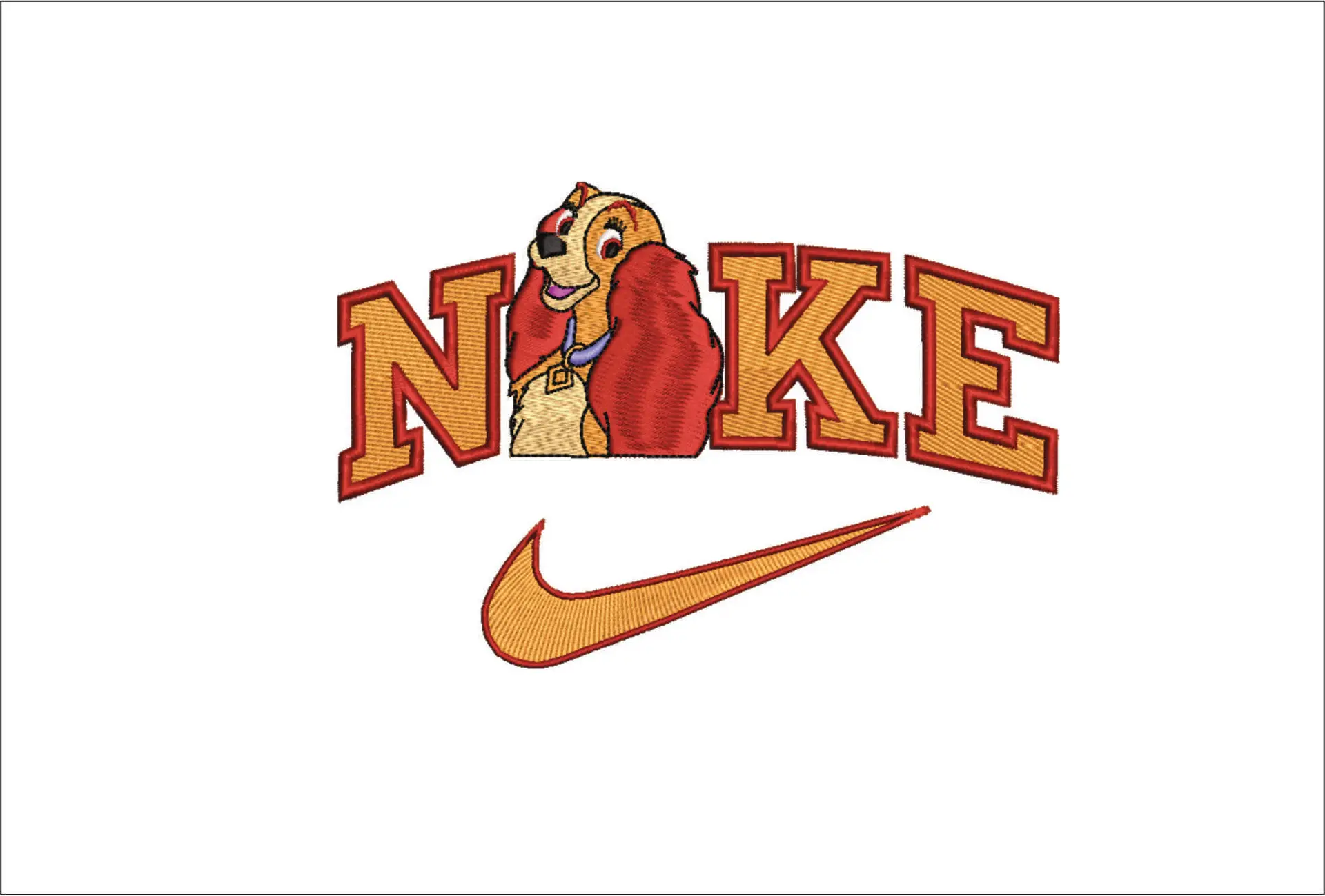Nike Swoosh Lady and the Tramp - Disney embroidery design file - instant download