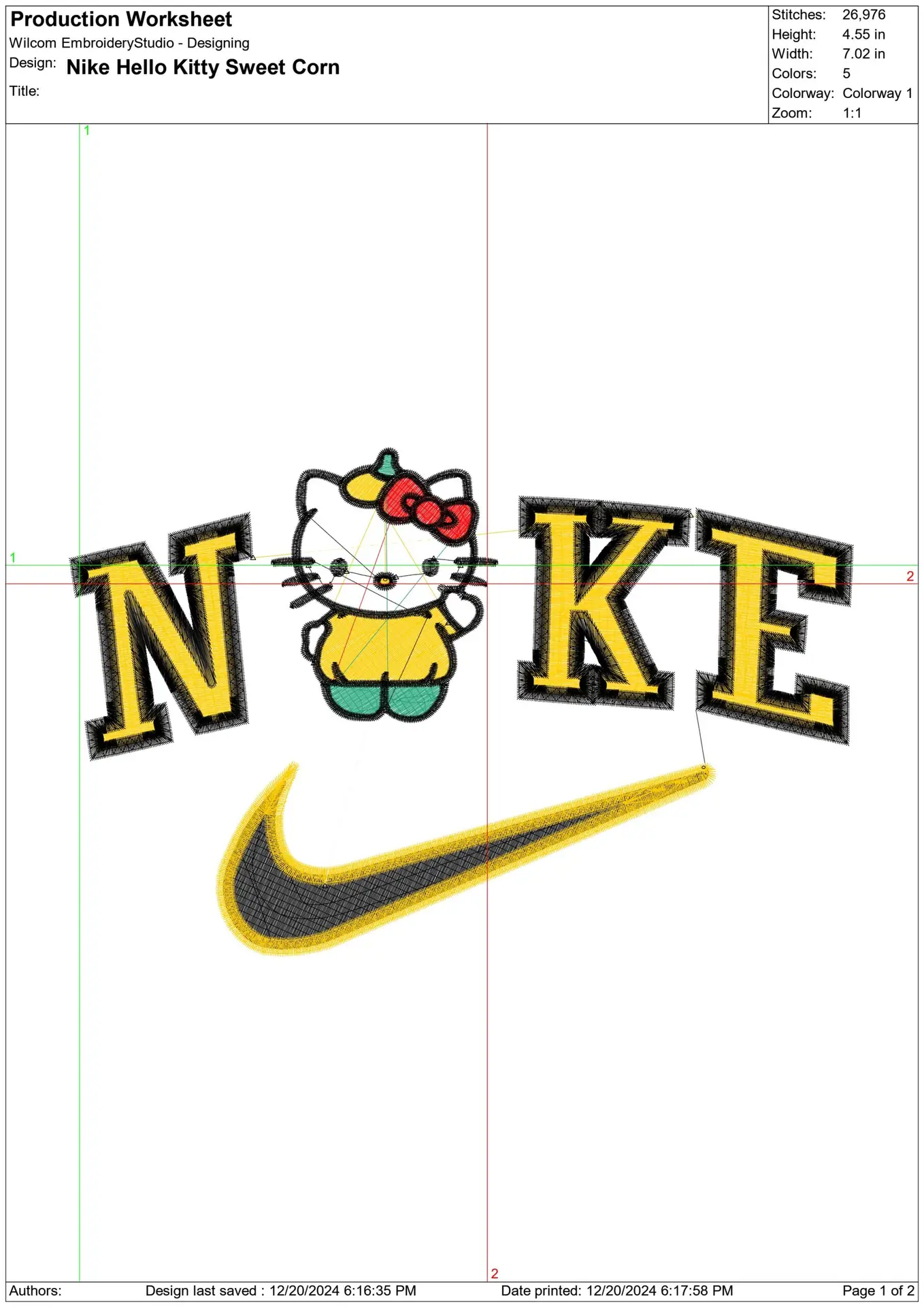 Nike Swoosh Hello Kitty Sweetcorn- embroidery design file - instant download — view 2