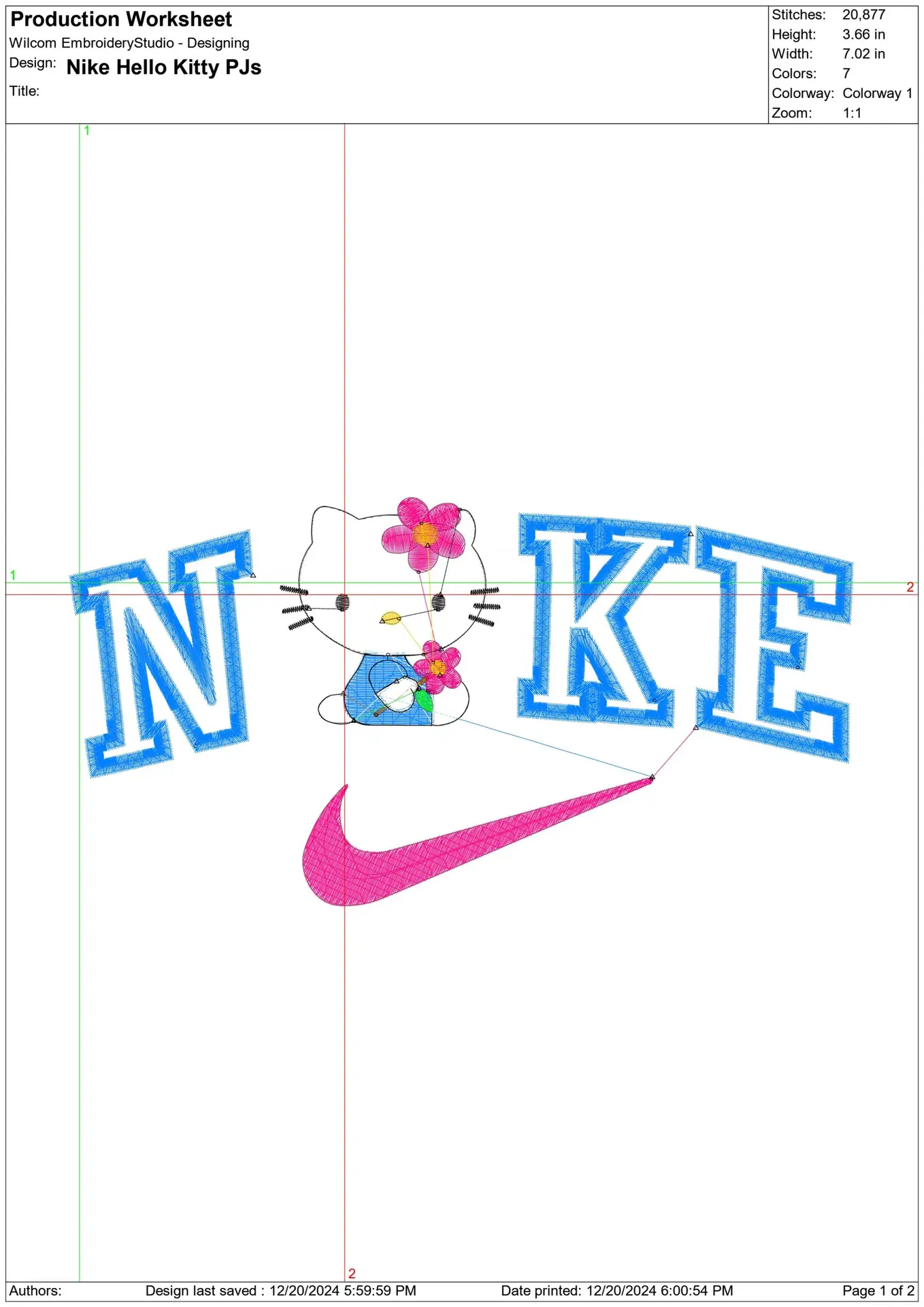 Nike Swoosh Hello Kitty PJ's - embroidery design file - instant download — view 2
