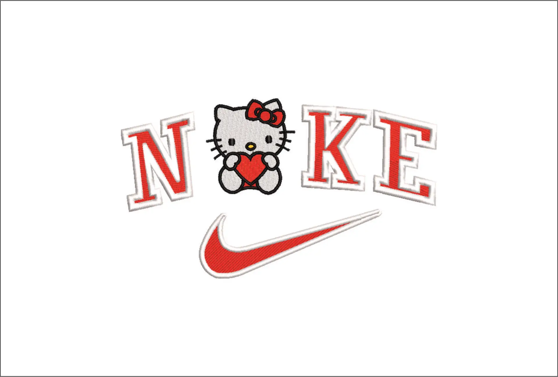 Nike Swoosh Hello Kitty Love Heart - embroidery design file - instant download