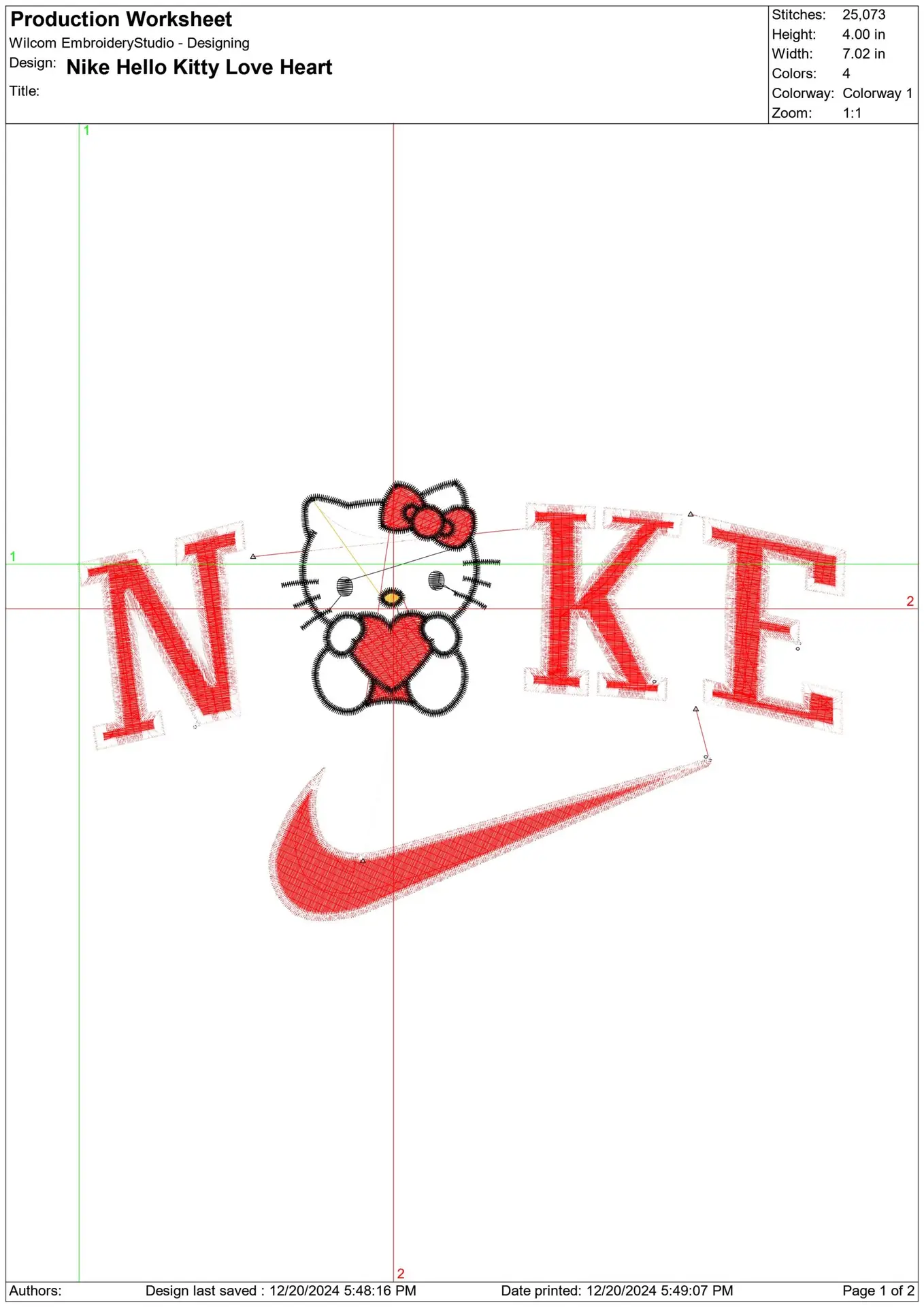 Nike Swoosh Hello Kitty Love Heart - embroidery design file - instant download — view 2