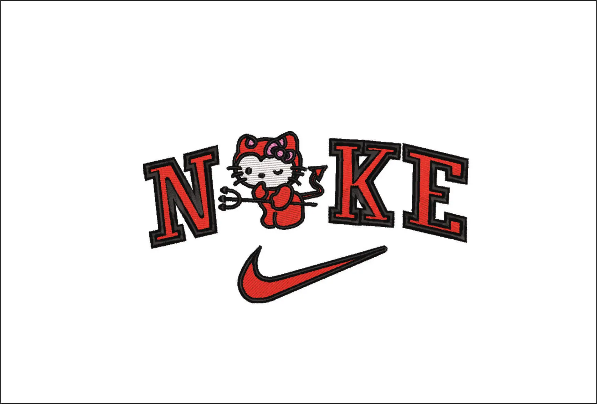 Nike Swoosh Hello Kitty Little Devil - embroidery design file - instant download