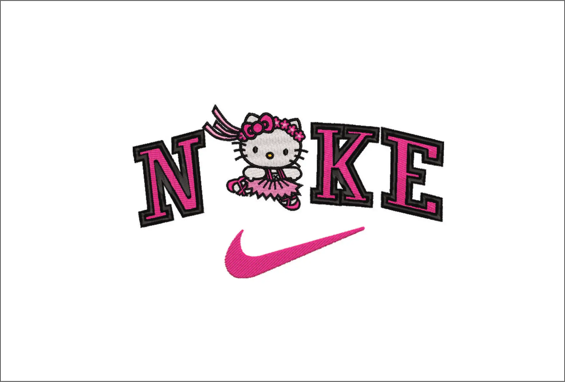 Nike Swoosh Hello Kitty Ballerina - embroidery design file - instant download
