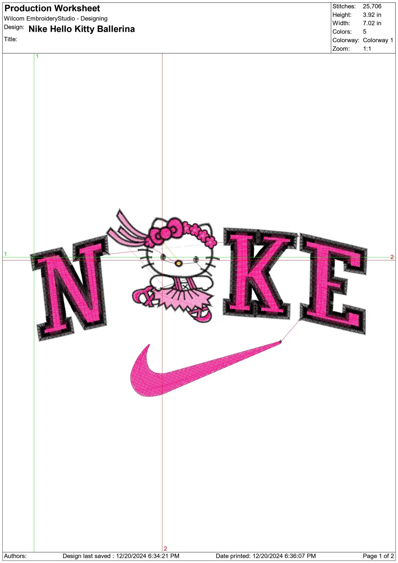 Nike Swoosh Hello Kitty Ballerina - embroidery design file - instant download — view 2