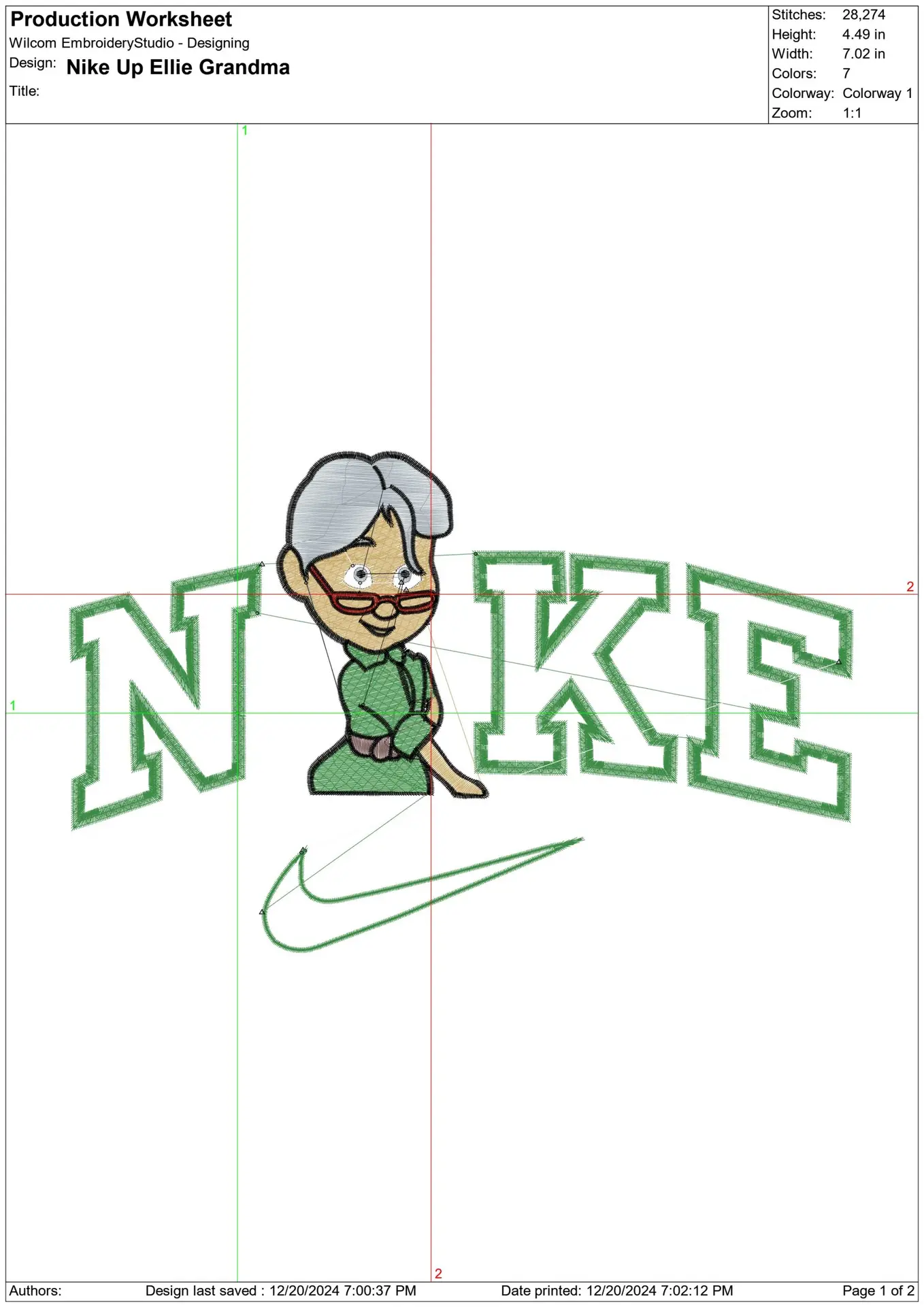 Nike Swoosh Up Grandma Ellie - Disney Cartoon embroidery design file - instant download — view 2