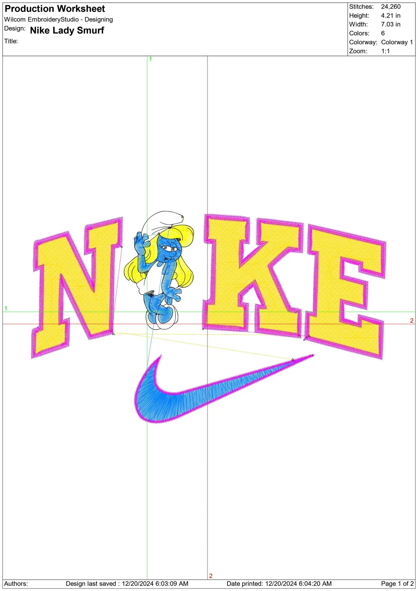 Nike Swoosh Smurfette - Cartoon embroidery design file - instant download — view 2