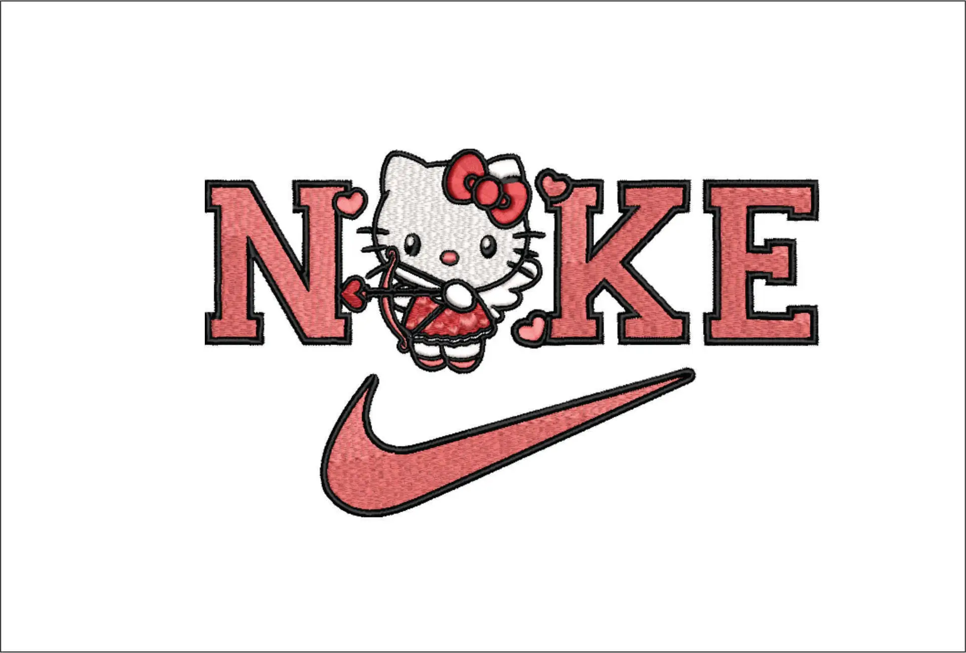 Nike Swoosh Hello Kitty Cupid Love Heart - embroidery design file - instant download