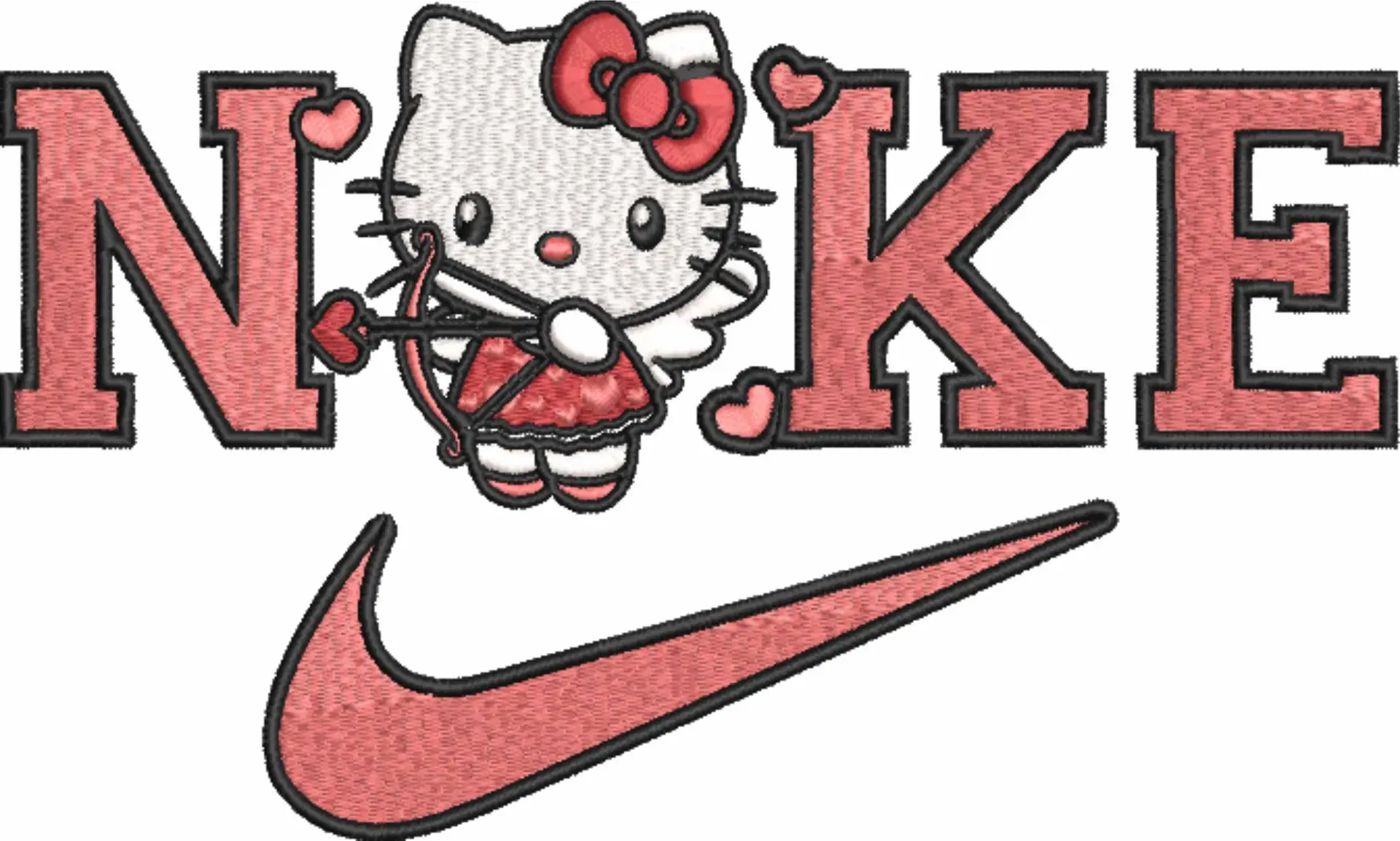 Nike Swoosh Hello Kitty Cupid Love Heart - embroidery design file - instant download — view 4