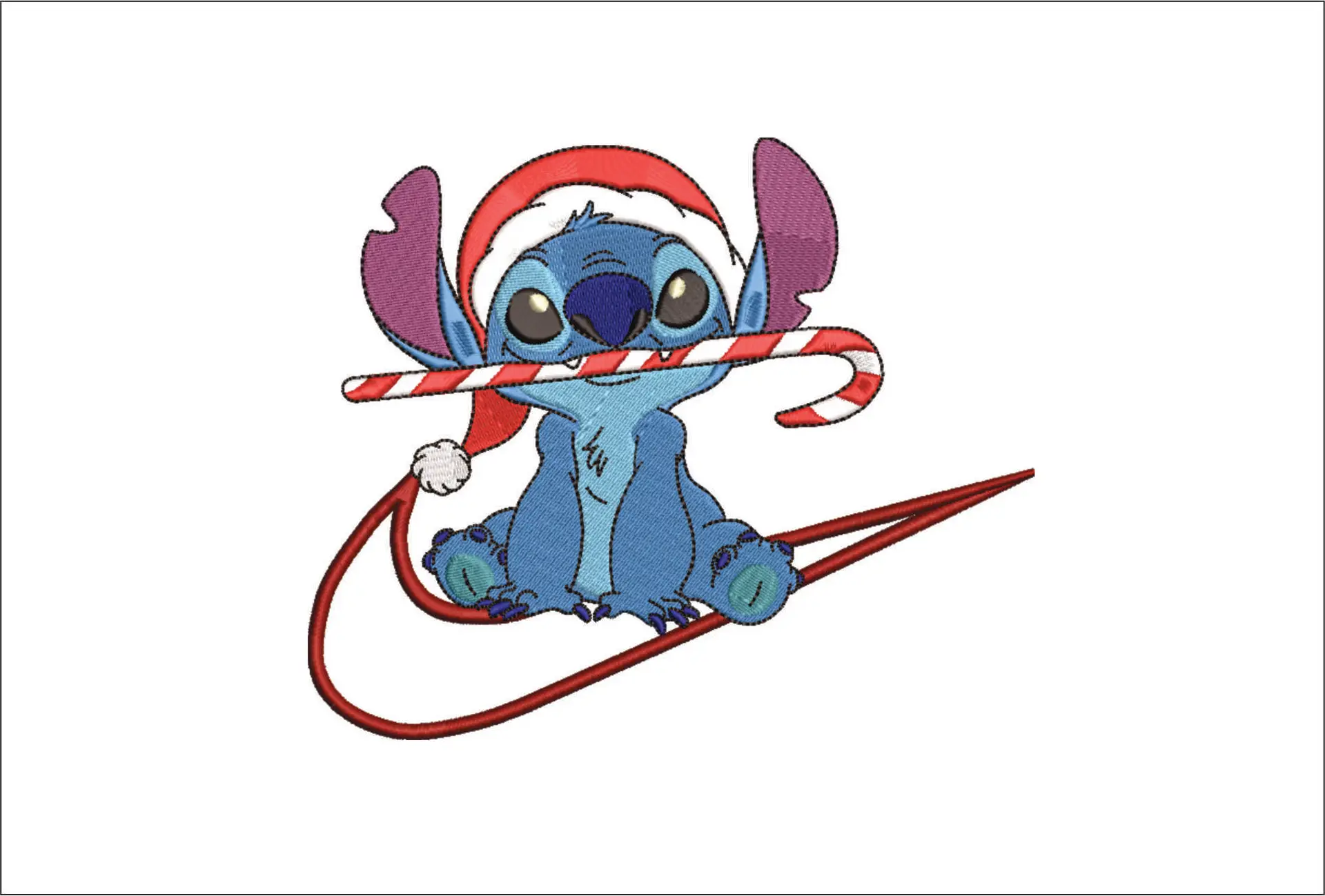 Nike Swoosh Candy Cane Christmas Stitch - Nike embroidery design file - instant download in a frame