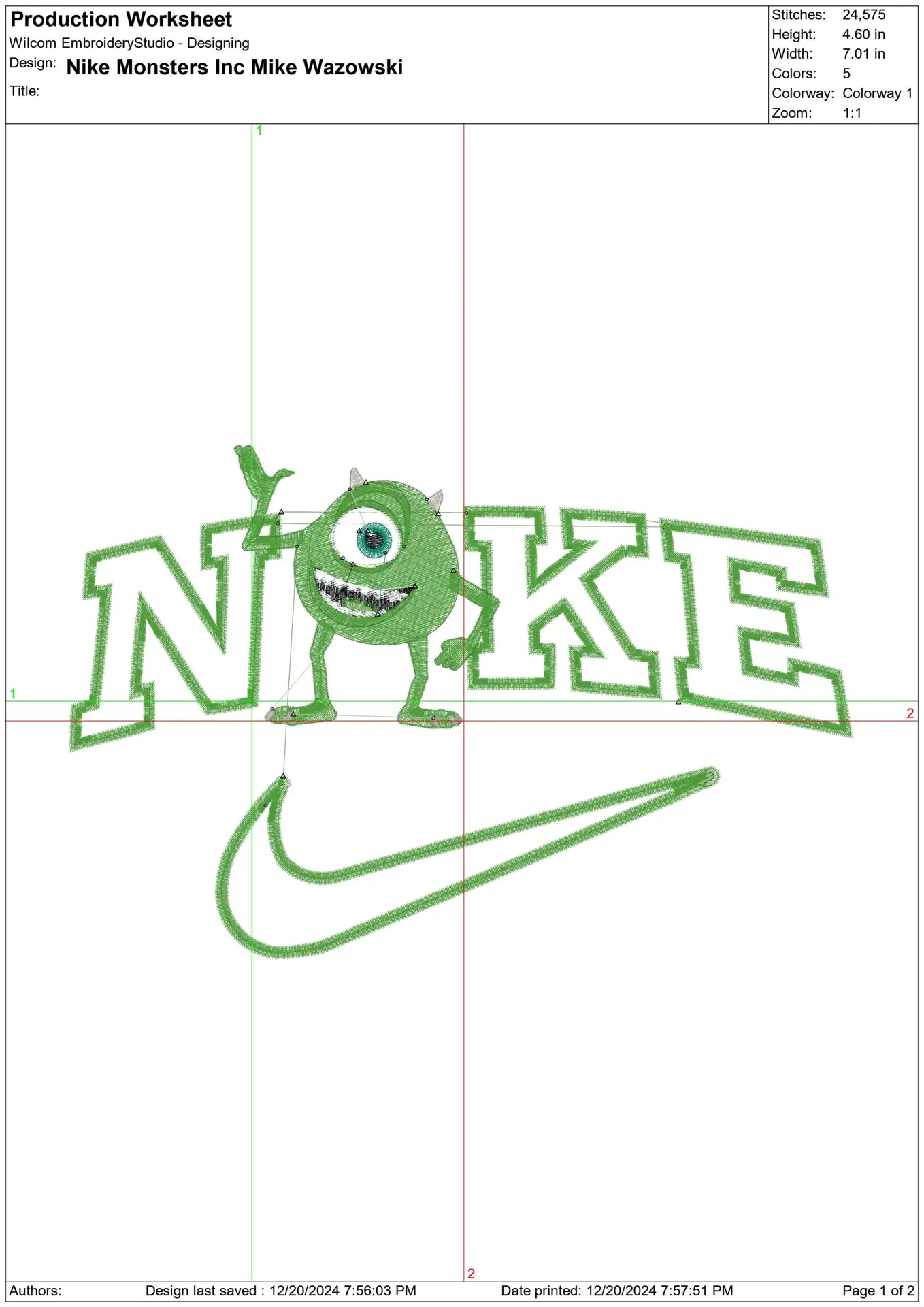 Nike Swoosh Mike Wazowski - Nike Monsters Inc design file - instant download in a frame — view 2