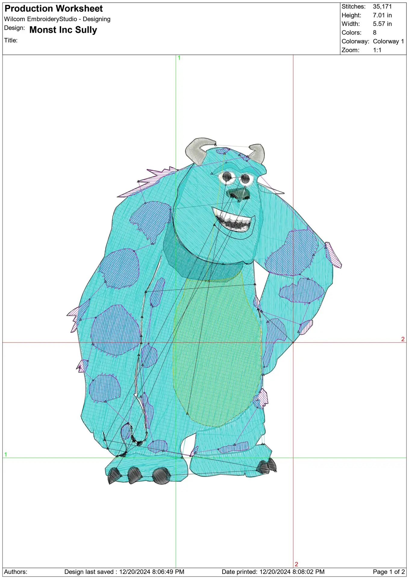 Sulley - Monsters Inc design file - instant download in a frame — view 2