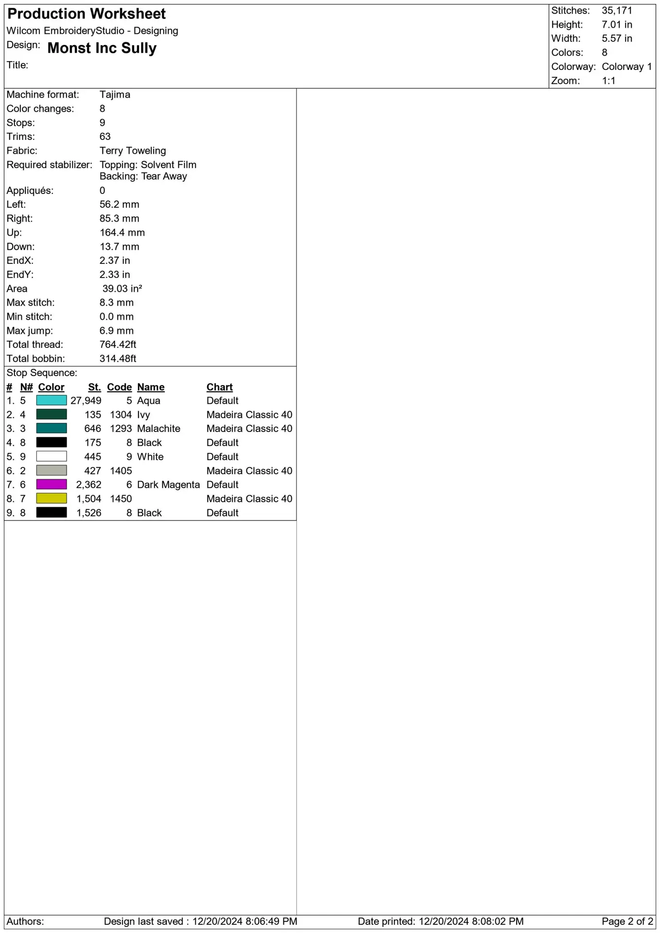 Sulley - Monsters Inc design file - instant download in a frame — view 3