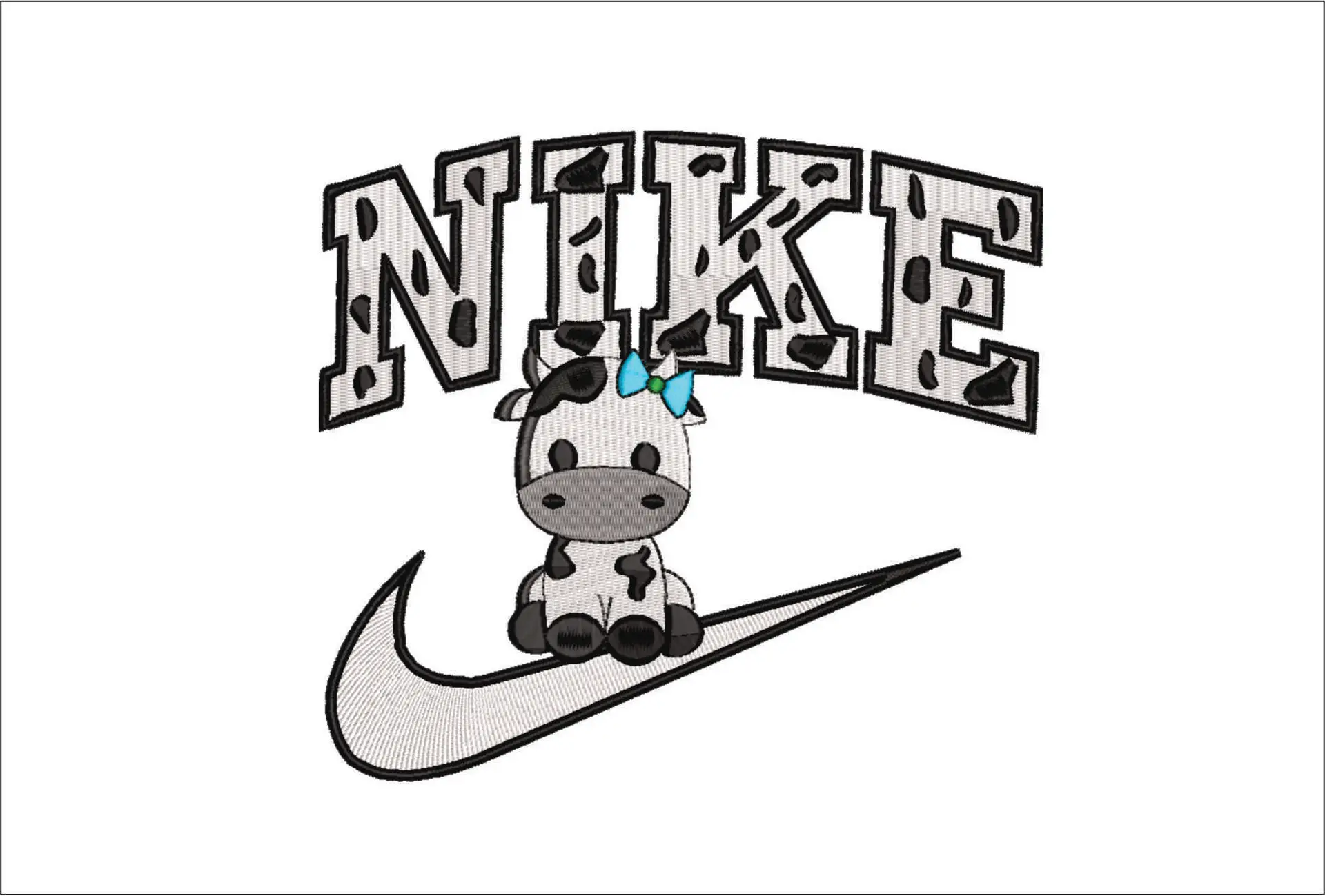 Nike Swoosh Cow with Bow - Nike embroidery design file - instant download in a frame