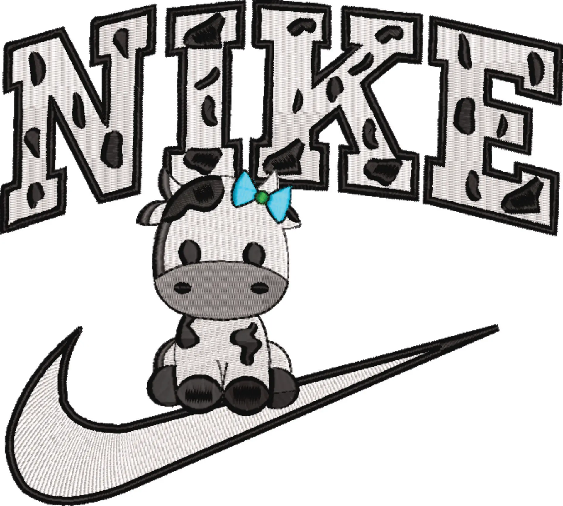 Nike Swoosh Cow with Bow - Nike embroidery design file - instant download in a frame — view 4