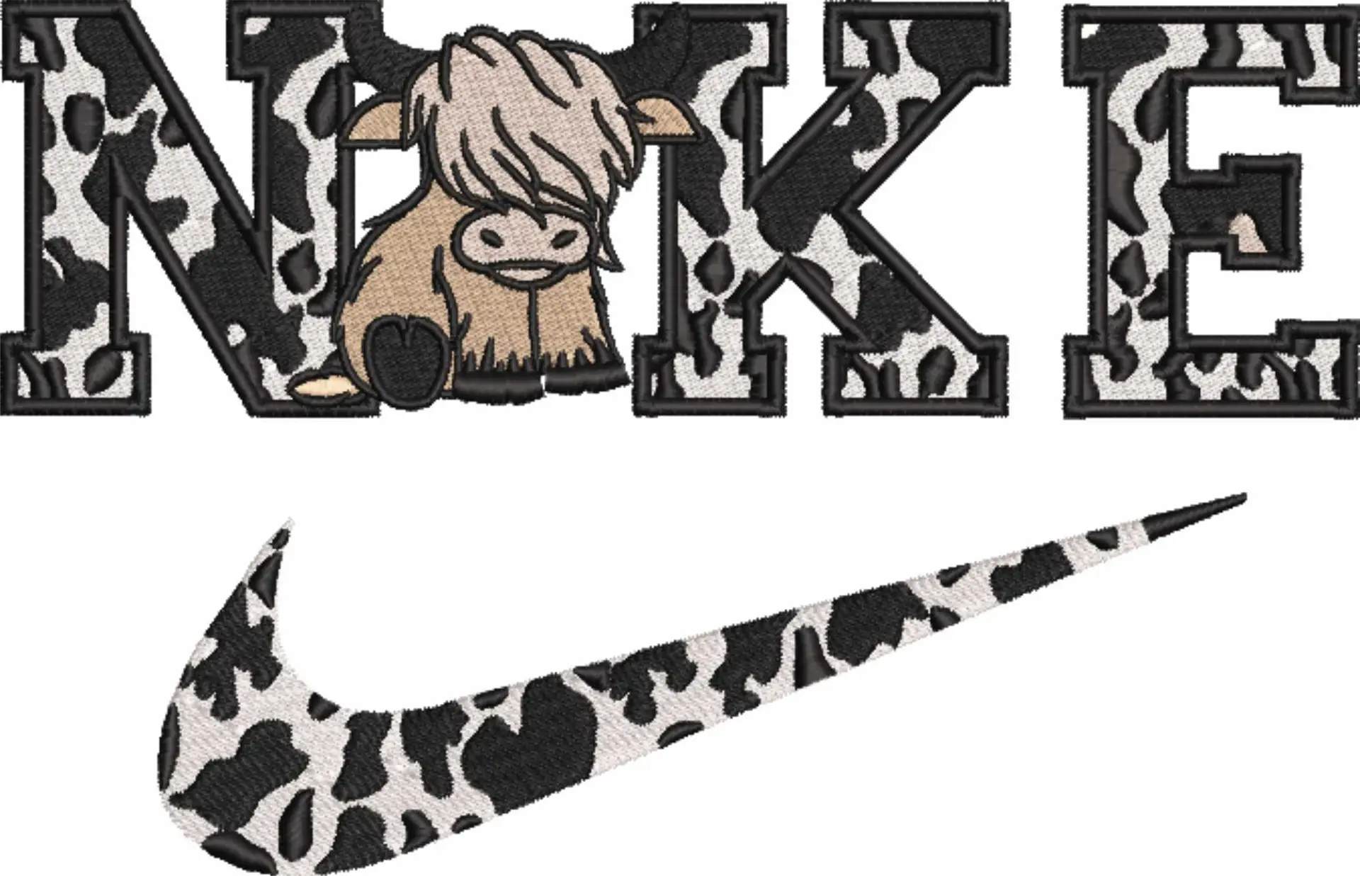 Nike Swoosh Highland Cow- Nike embroidery design file - instant download in a frame — view 4
