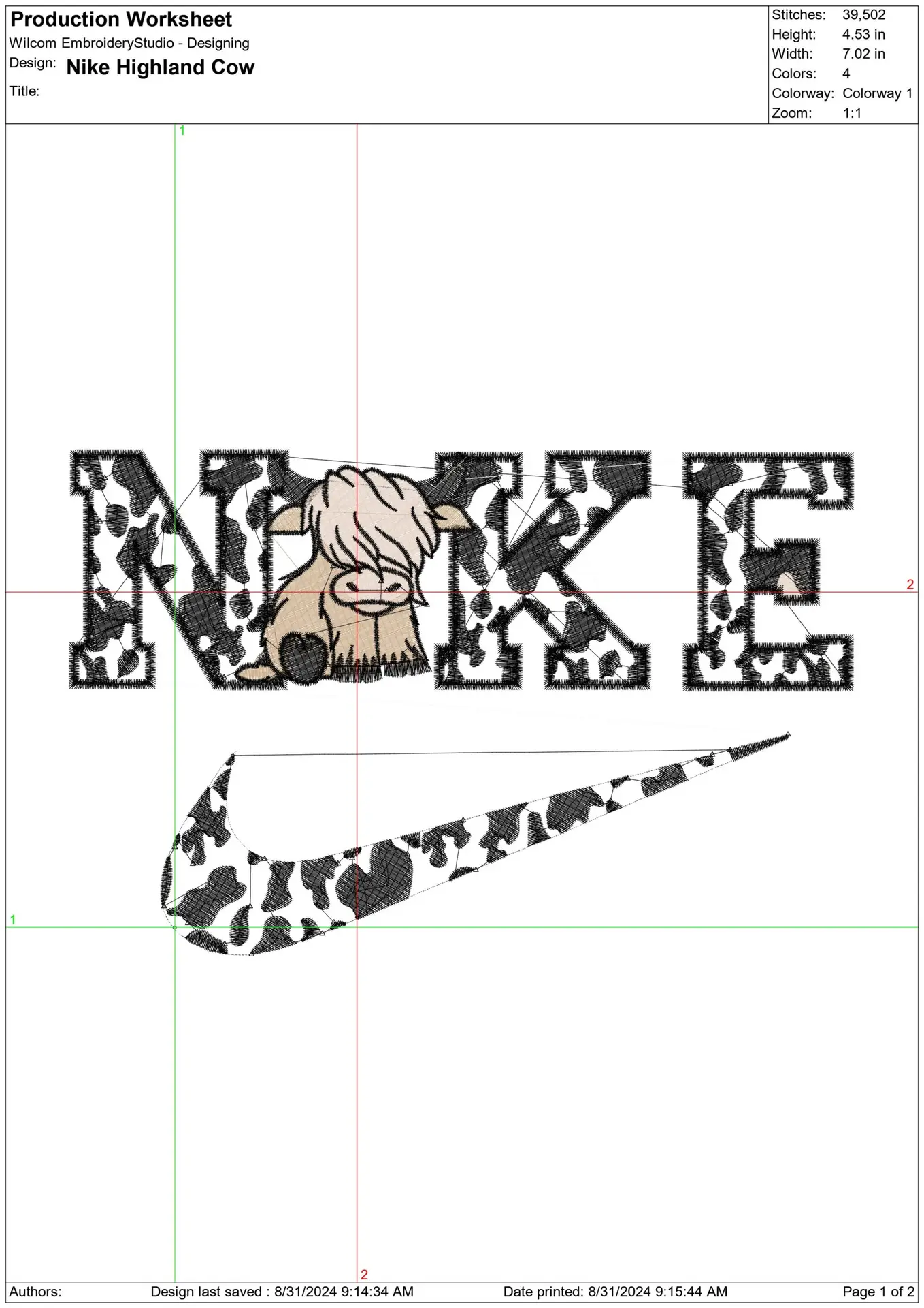 Nike Swoosh Highland Cow- Nike embroidery design file - instant download in a frame — view 2