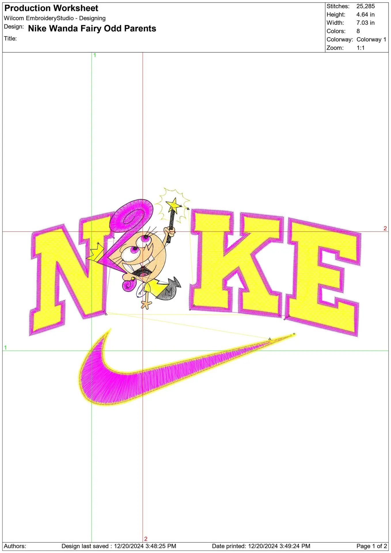 Nike Swoosh The Fairly odd Parents - Wanda Cartoon embroidery design file - instant download — view 2