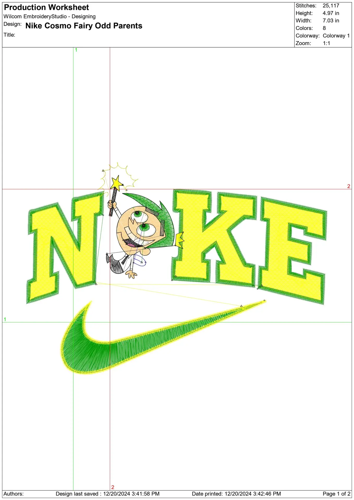 Nike Swoosh The Fairly odd Parents - Cosmo Cartoon embroidery design file - instant download — view 2