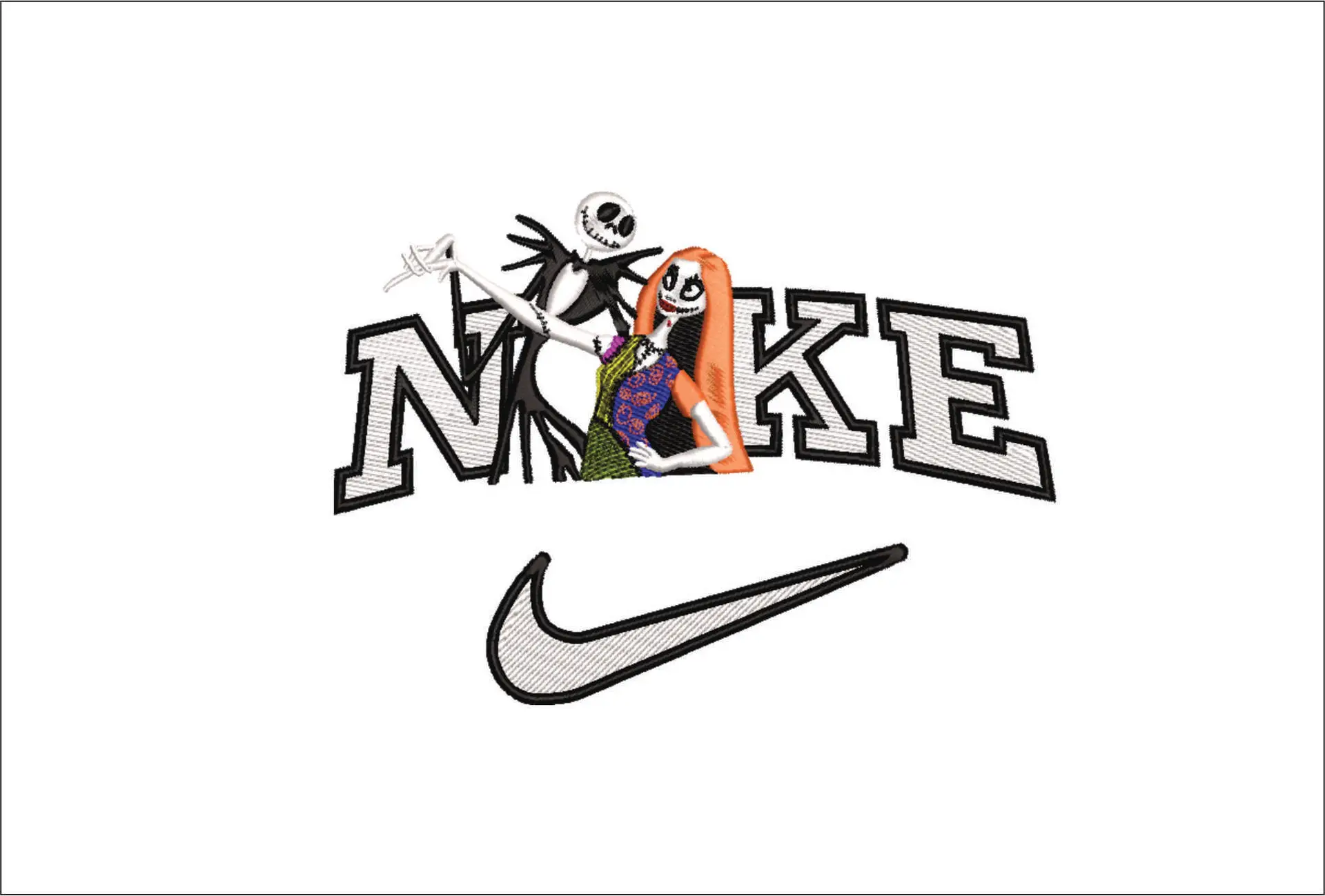 Nike Swoosh Jack and Sally - The Night Before Christmas Cartoon embroidery design file - instant download