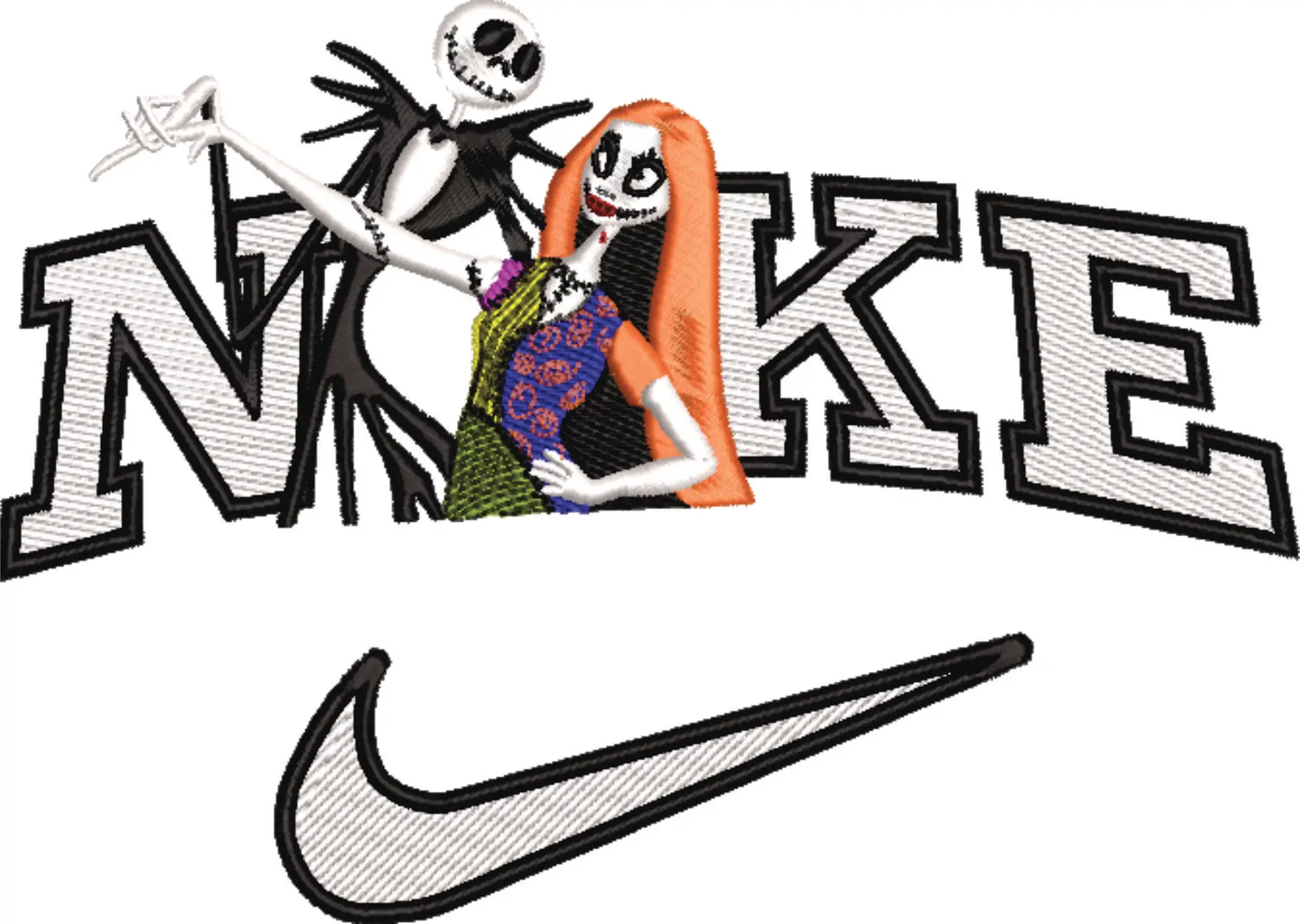 Nike Swoosh Jack and Sally - The Night Before Christmas Cartoon embroidery design file - instant download — view 4