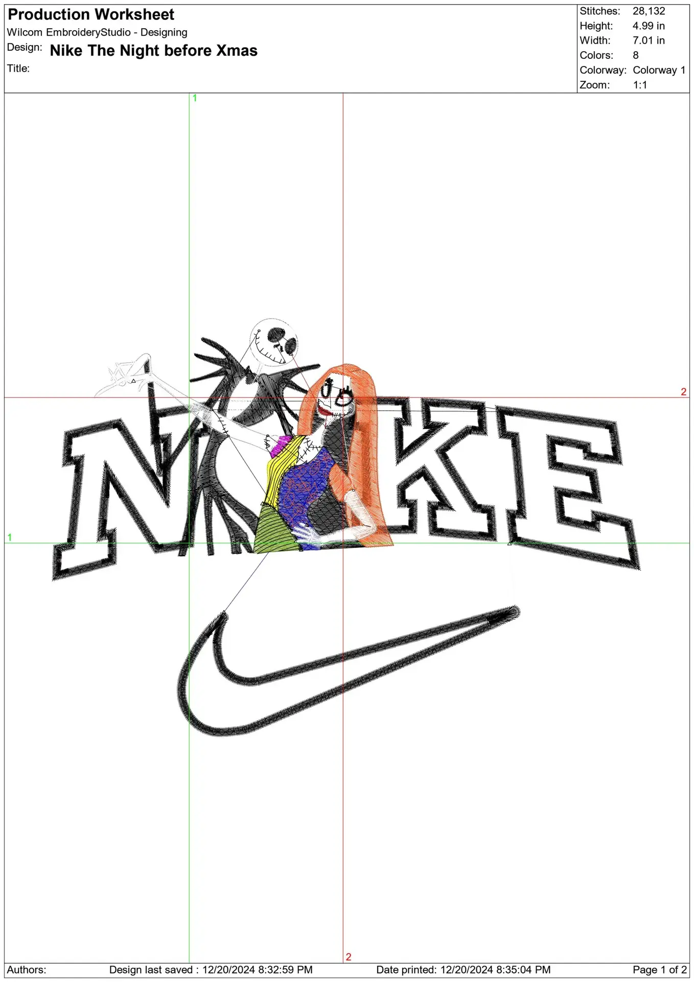Nike Swoosh Jack and Sally - The Night Before Christmas Cartoon embroidery design file - instant download — view 2