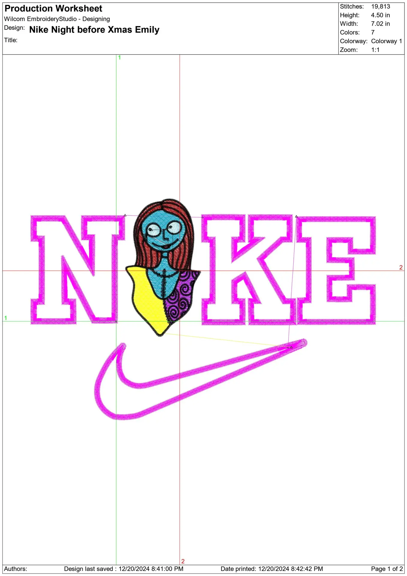 Nike Swoosh Emily - The Night Before Christmas Cartoon embroidery design file - instant download — view 2