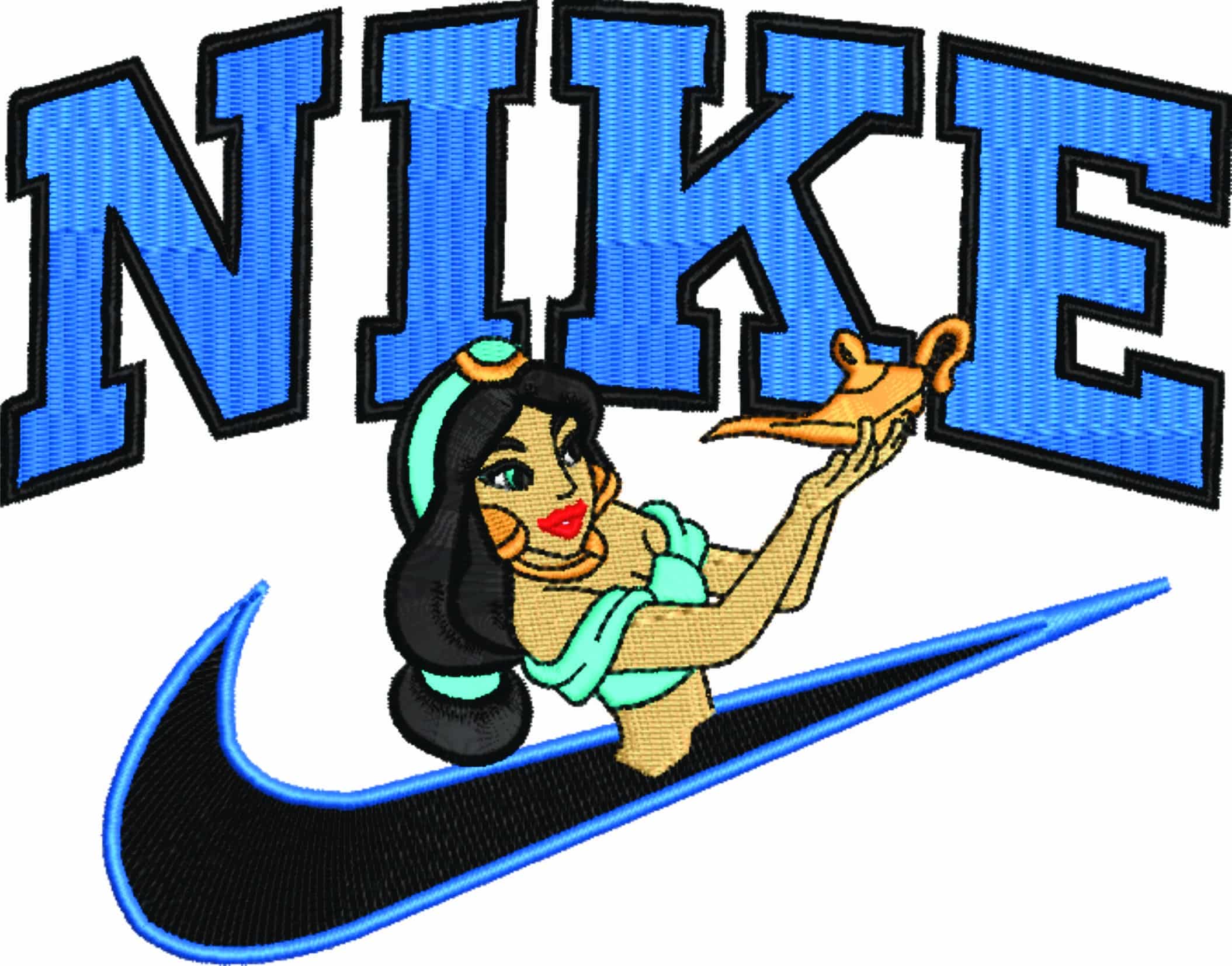 Nike Swoosh Princess Jasmine - Aladdin Disney Cartoon embroidery design file - instant download — view 4