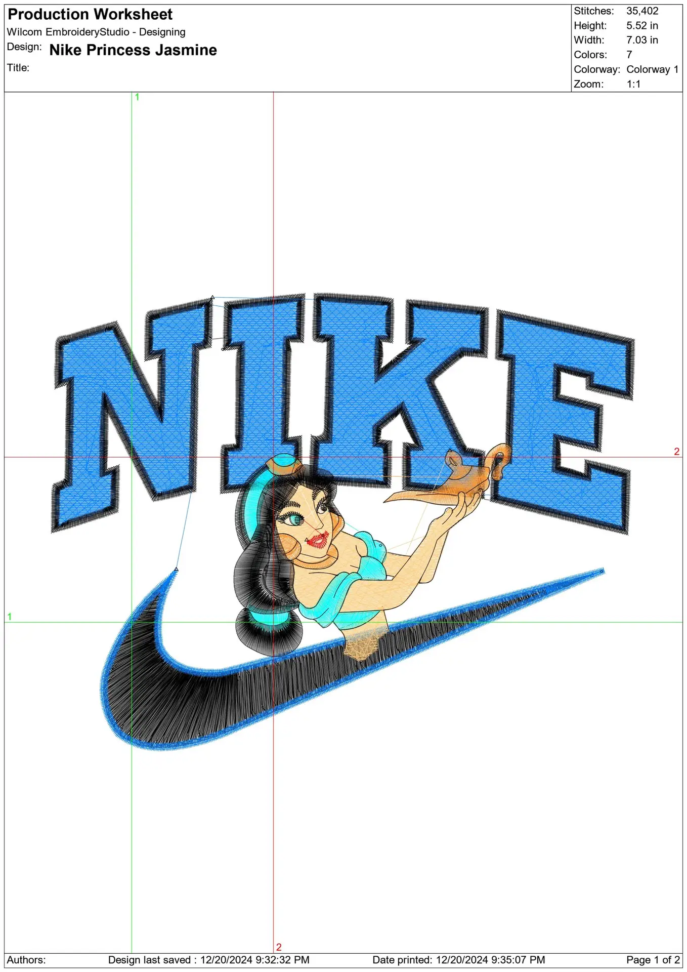 Nike Swoosh Princess Jasmine - Aladdin Disney Cartoon embroidery design file - instant download — view 2