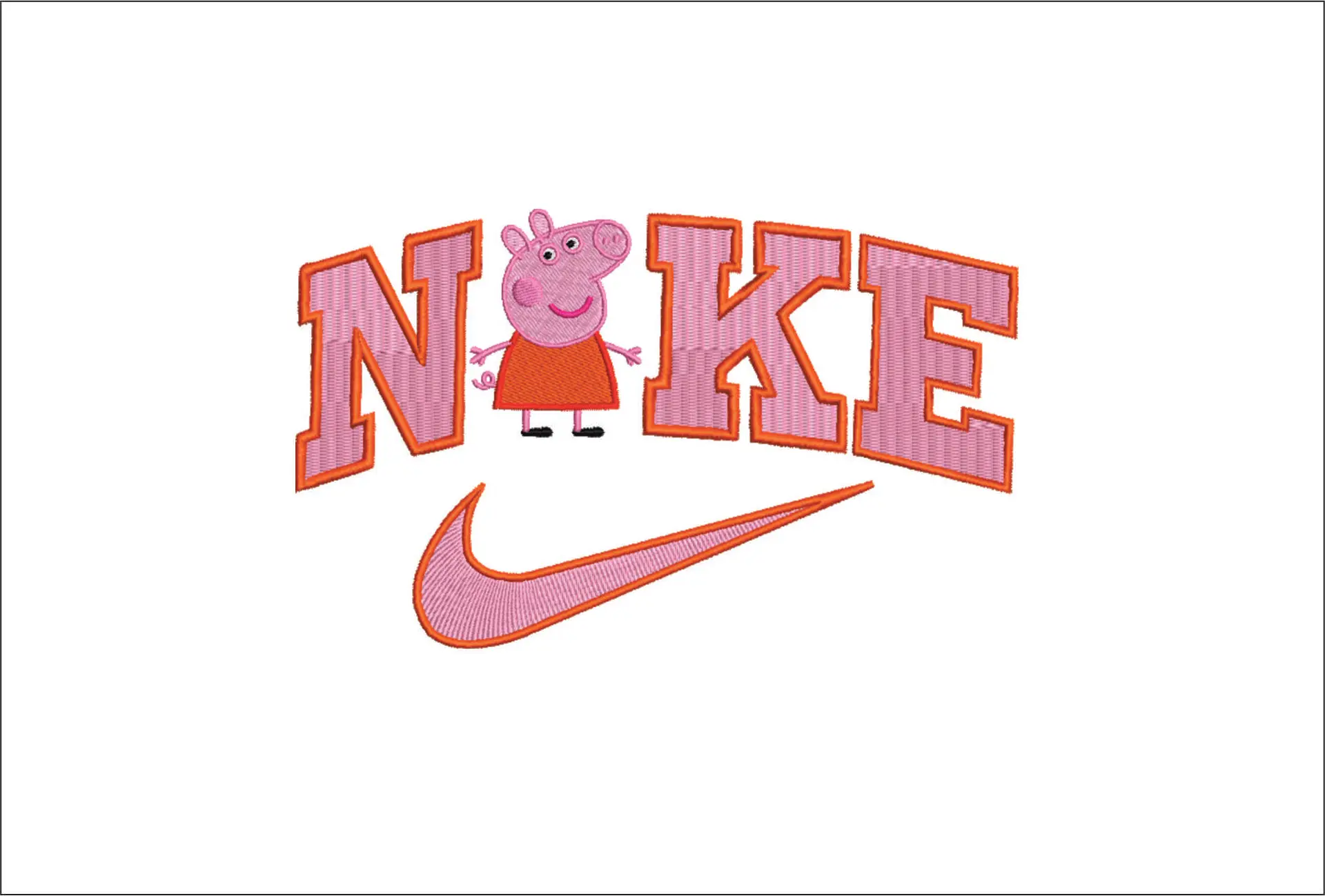 Nike Swoosh Peppa Pig - Cartoon embroidery design file - instant download