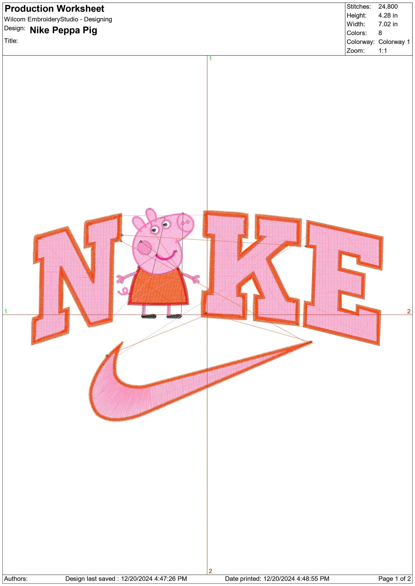 Nike Swoosh Peppa Pig - Cartoon embroidery design file - instant download — view 2