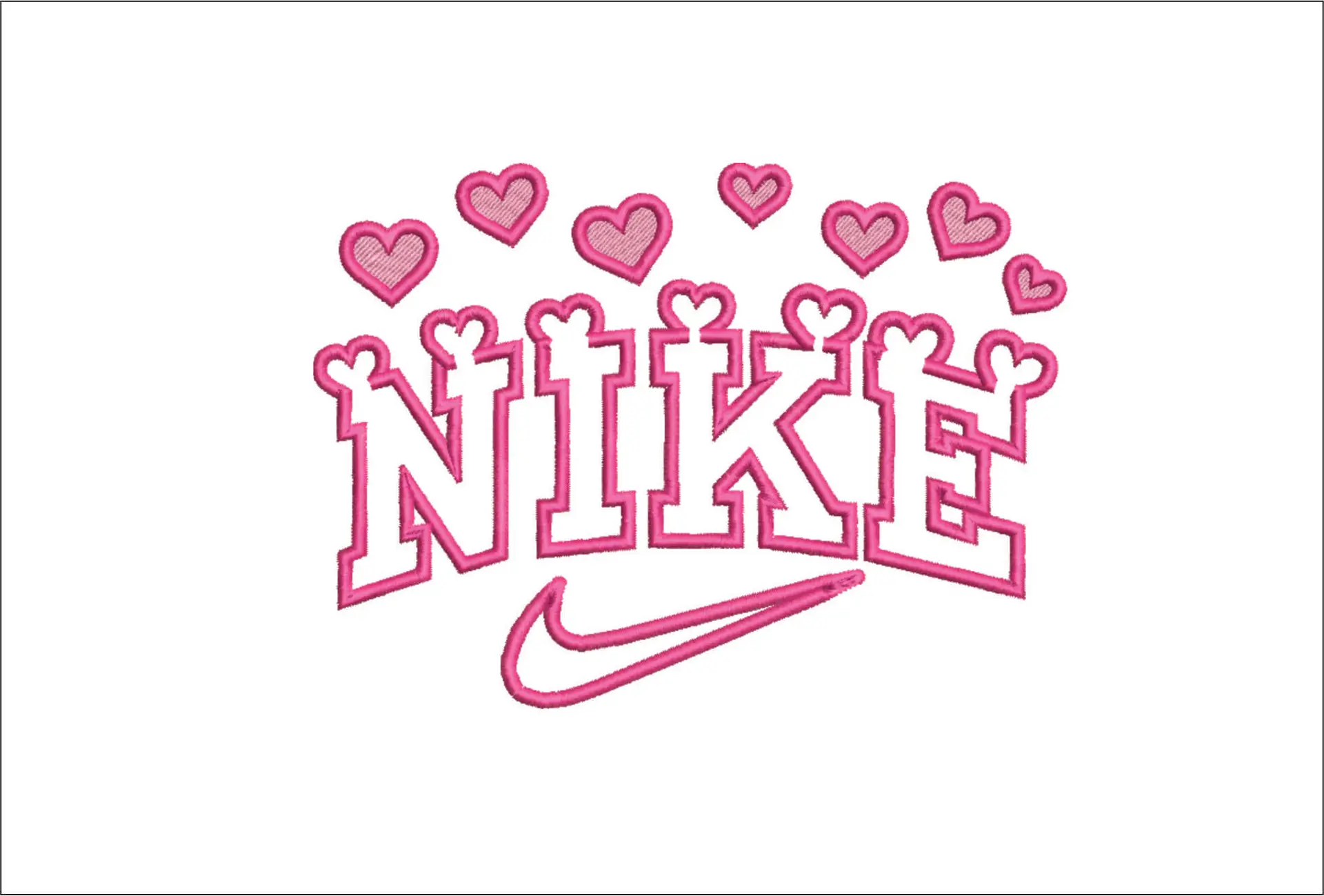 Nike Swoosh Hearts - Cartoon embroidery design file - instant download