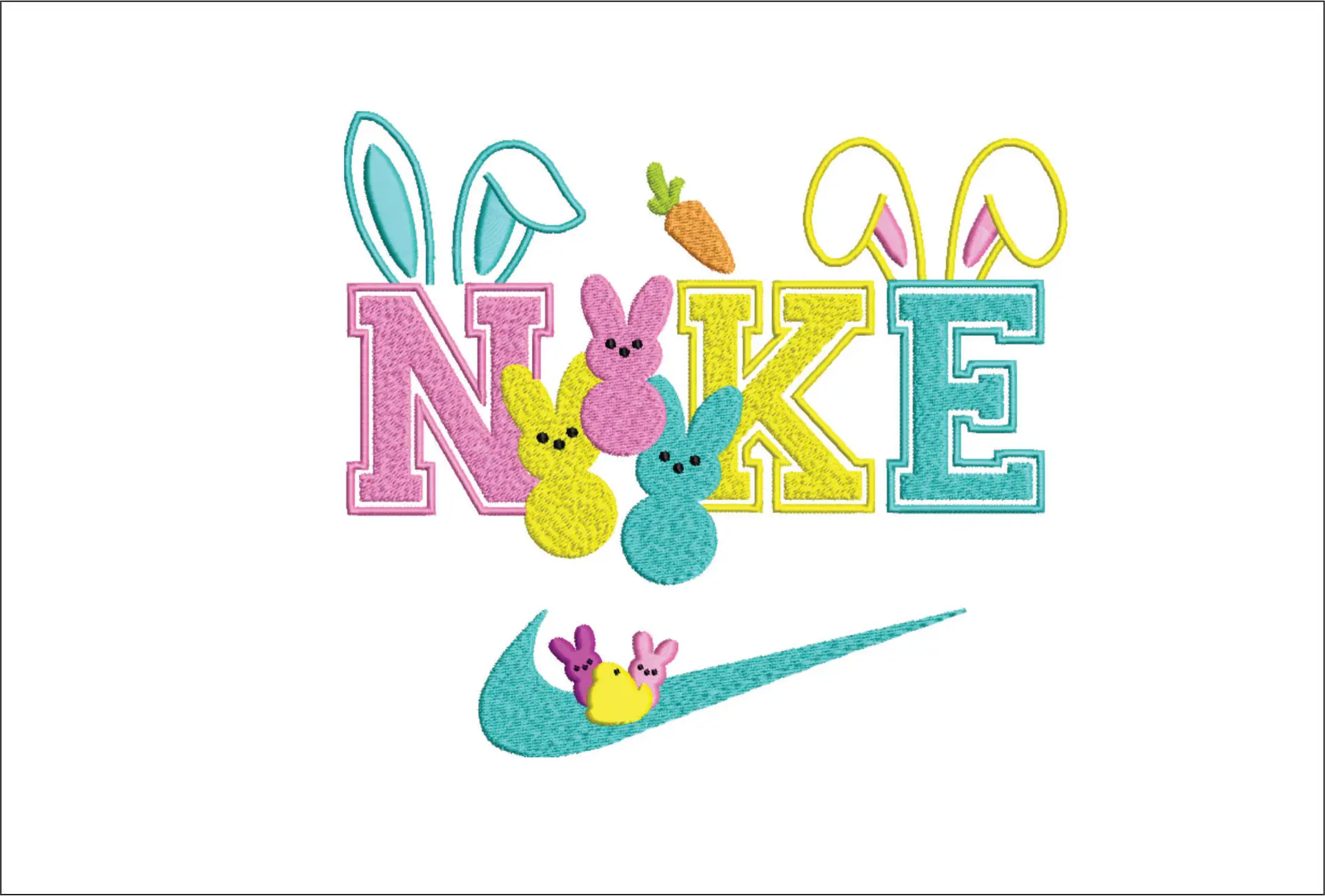 Nike Swoosh Easter Bunny - Cartoon embroidery design file - instant download