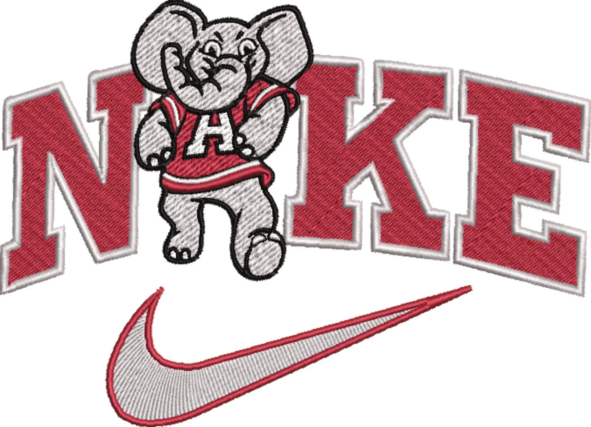 Nike Swoosh Alabama Elephant A's - NCAA embroidery design file - instant download — view 4
