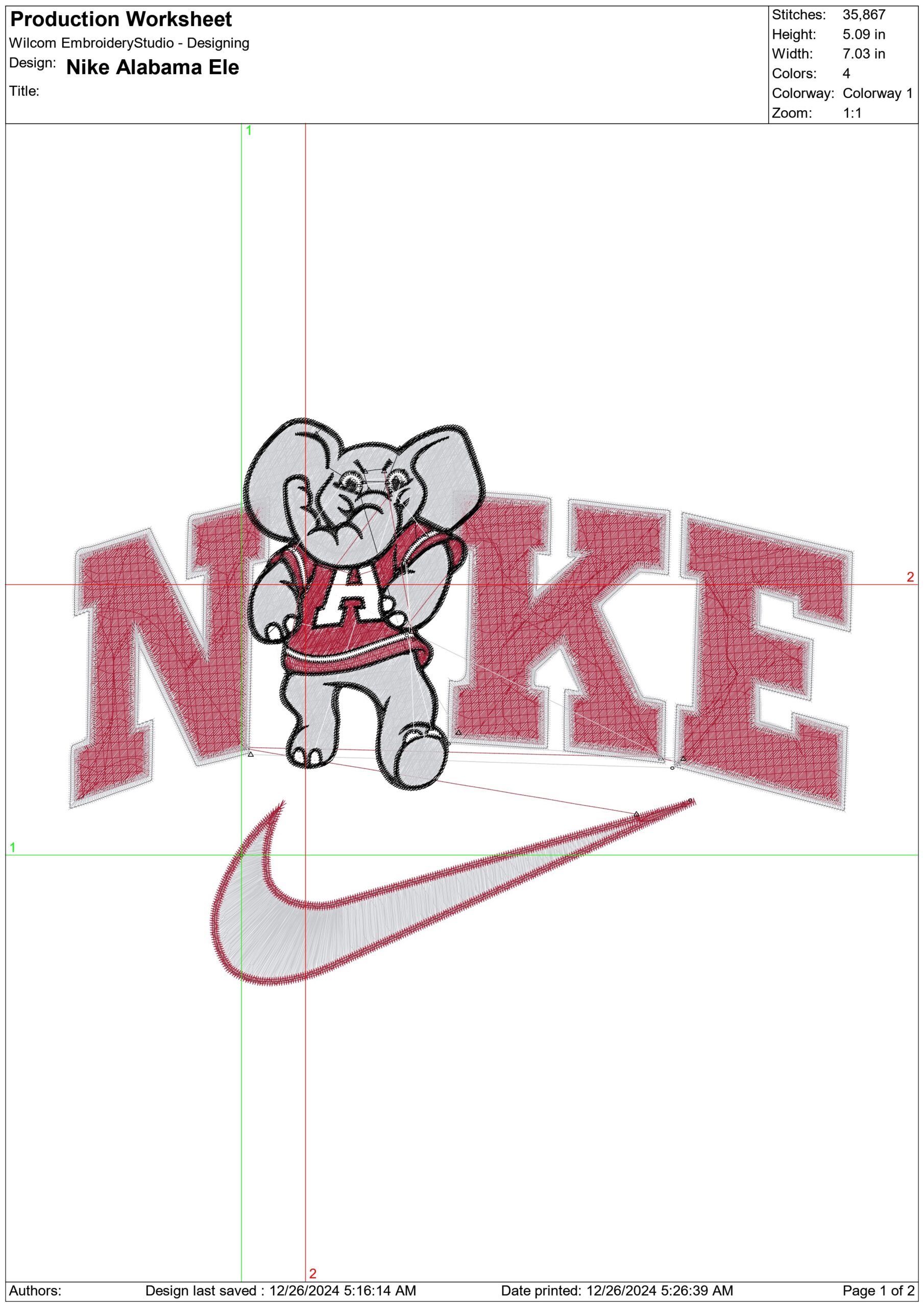 Nike Swoosh Alabama Elephant A's - NCAA embroidery design file - instant download — view 2
