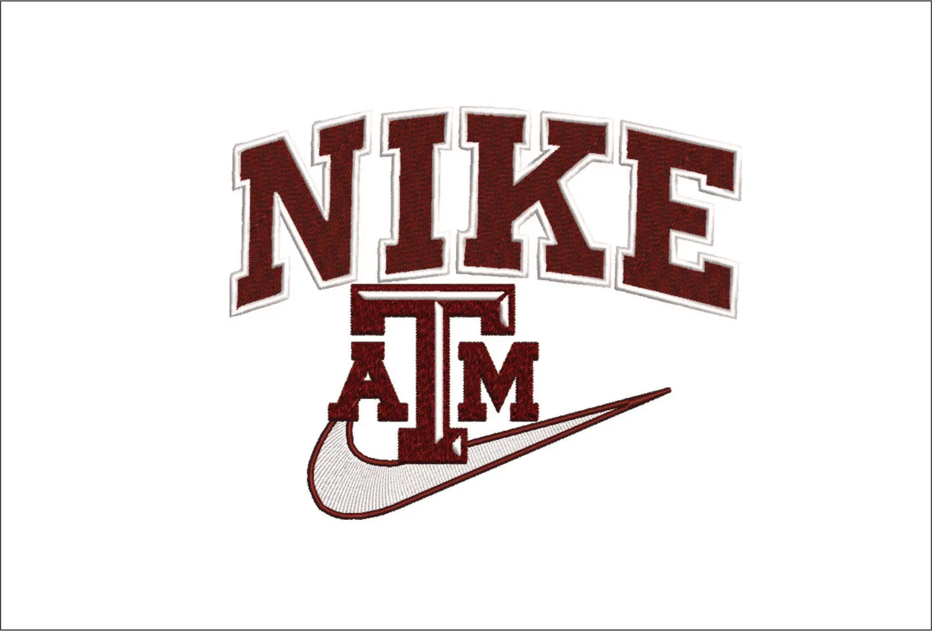 Nike Swoosh ATM Aggies - NCAA embroidery design file - instant download