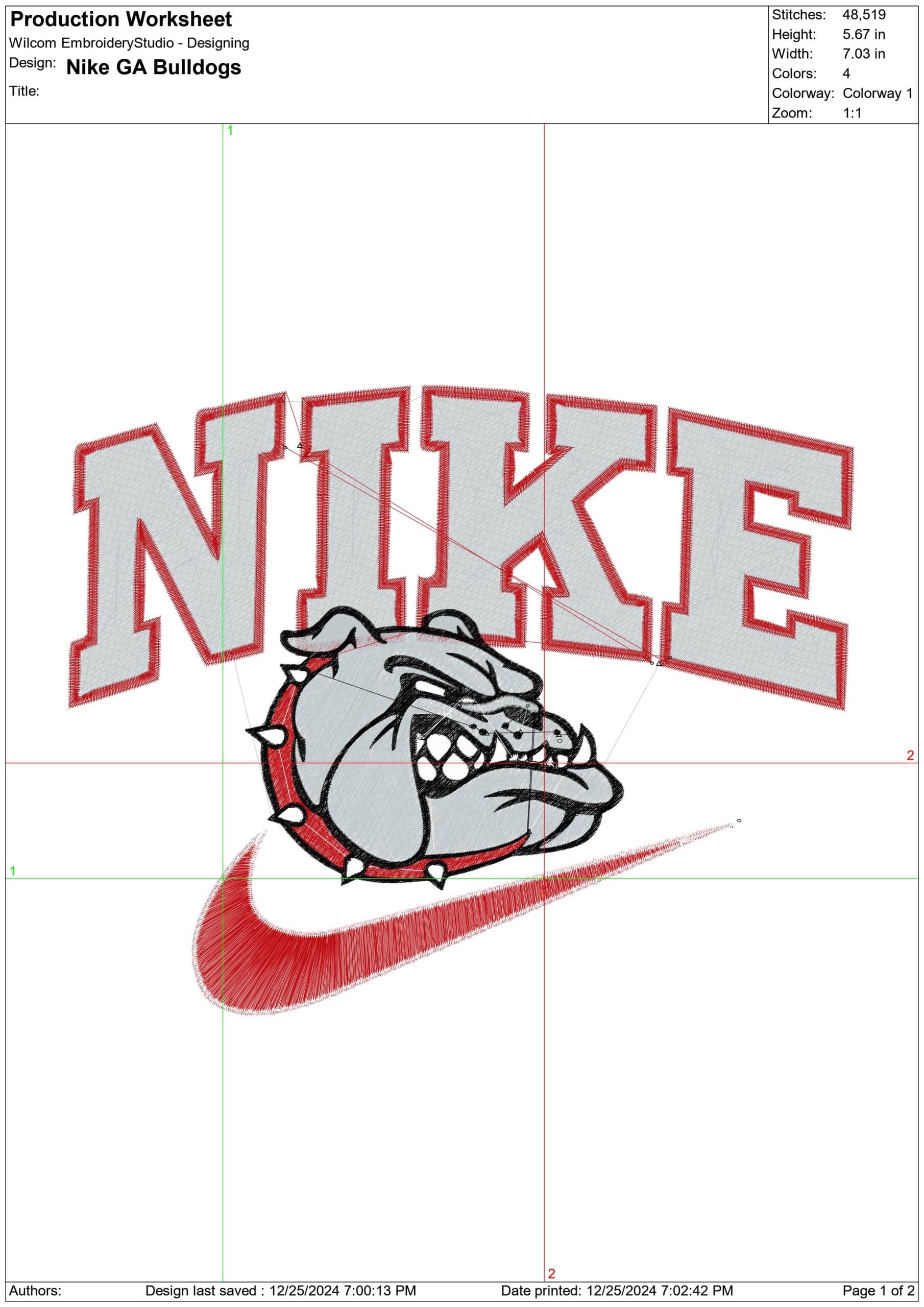 Nike Swoosh Georgia Athletics - Bulldogs Dawgs - NCAA embroidery design file - instant download — view 2