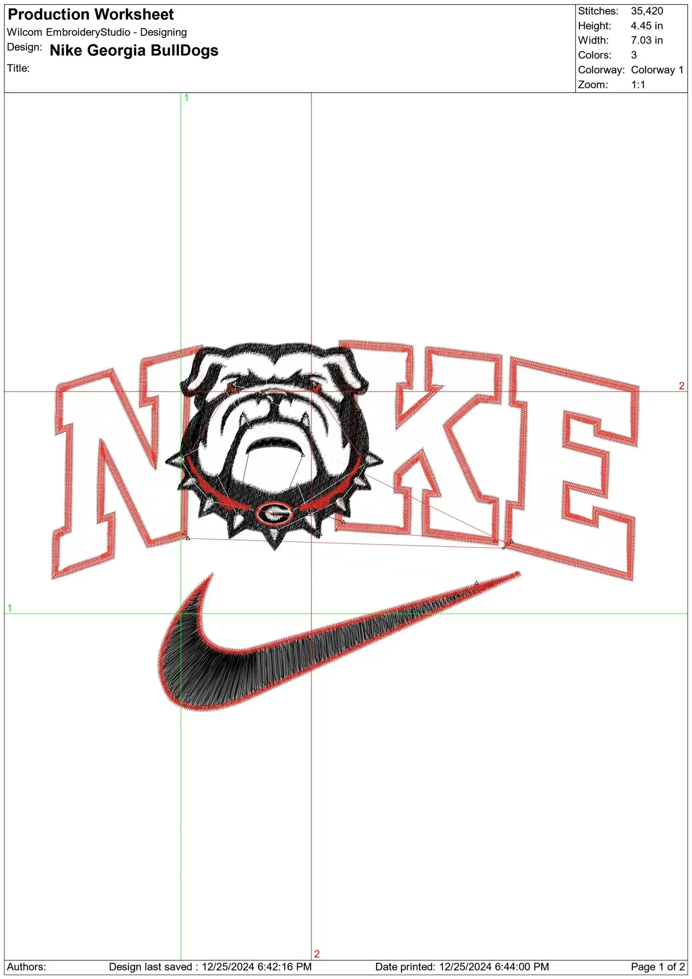 Nike Swoosh Georgia Athletics - Bulldogs - NCAA embroidery design file - instant download — view 2