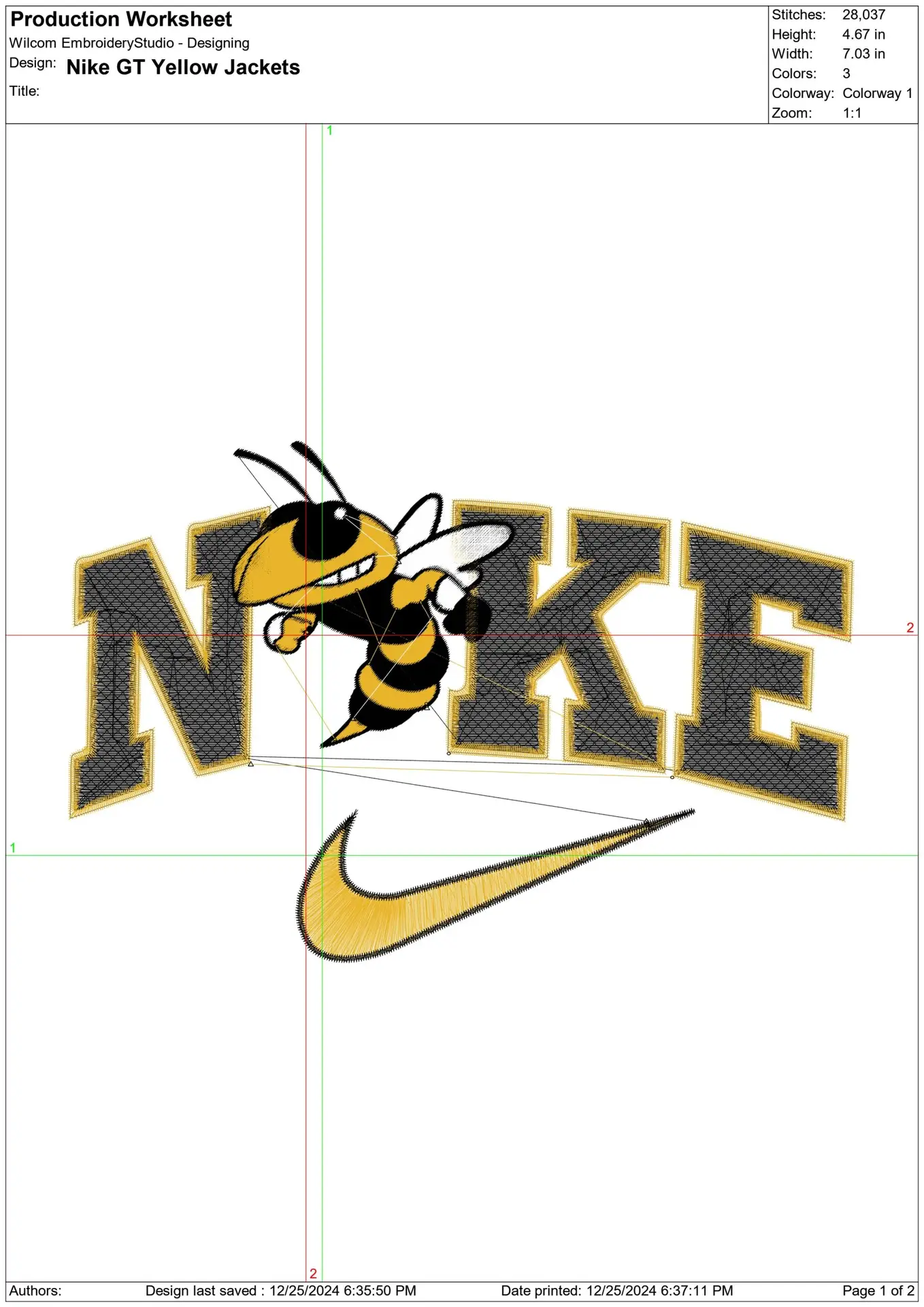 Nike Swoosh Georgia Tech Yellow Jackets - Bulldogs - NCAA embroidery design file - instant download — view 2