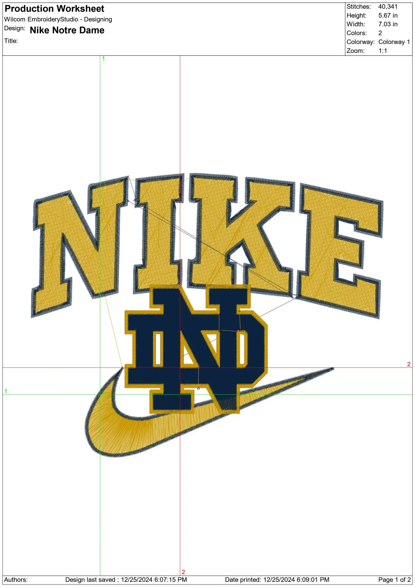 Nike Swoosh Notre Dame - NCAA embroidery design file - instant download — view 3