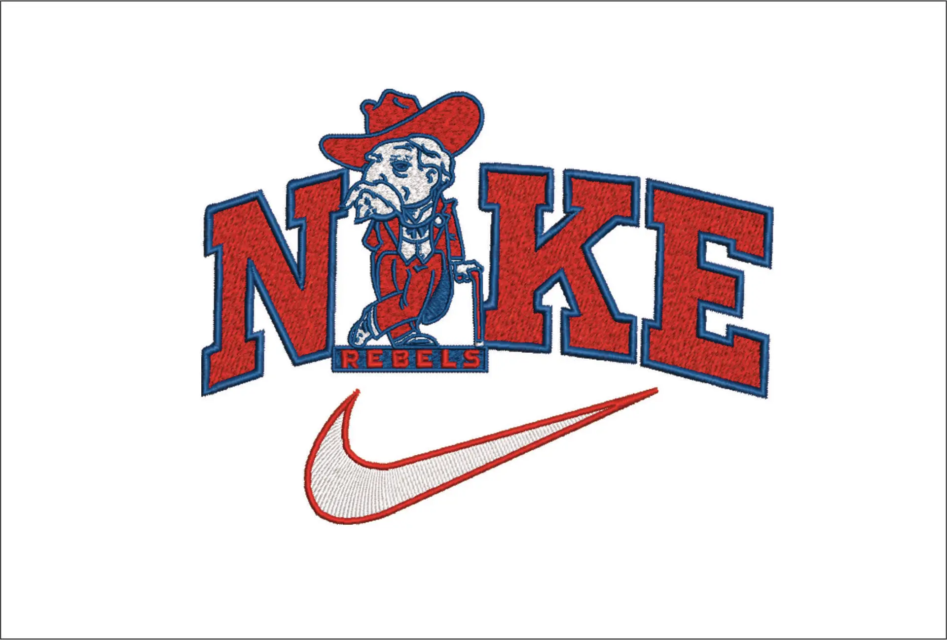 Nike Swoosh Ole Miss Rebel - NCAA embroidery design file - instant download