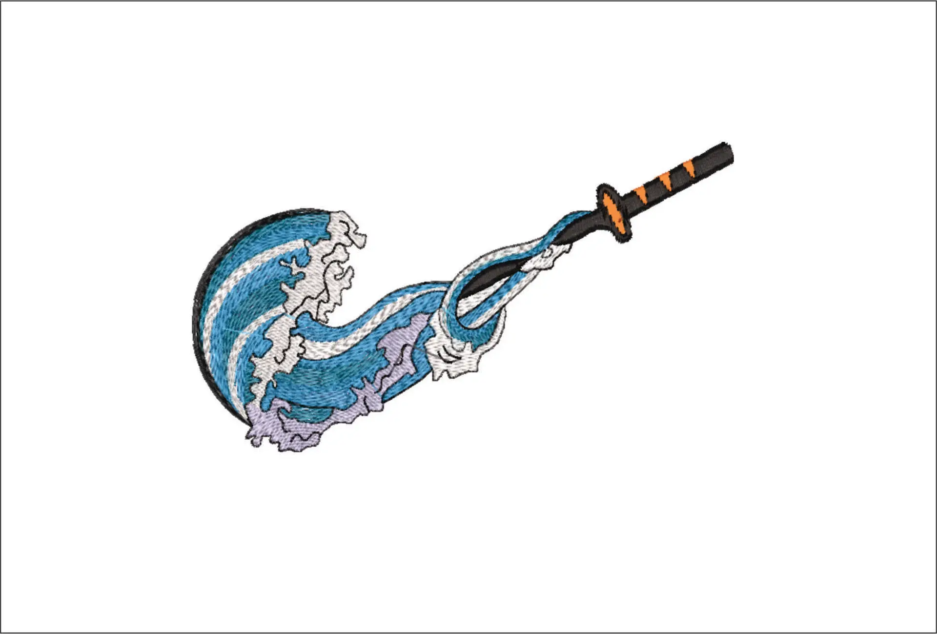 Nike Swoosh Tanjiro Sword and Waves - Anime - Nike embroidery design - instant download