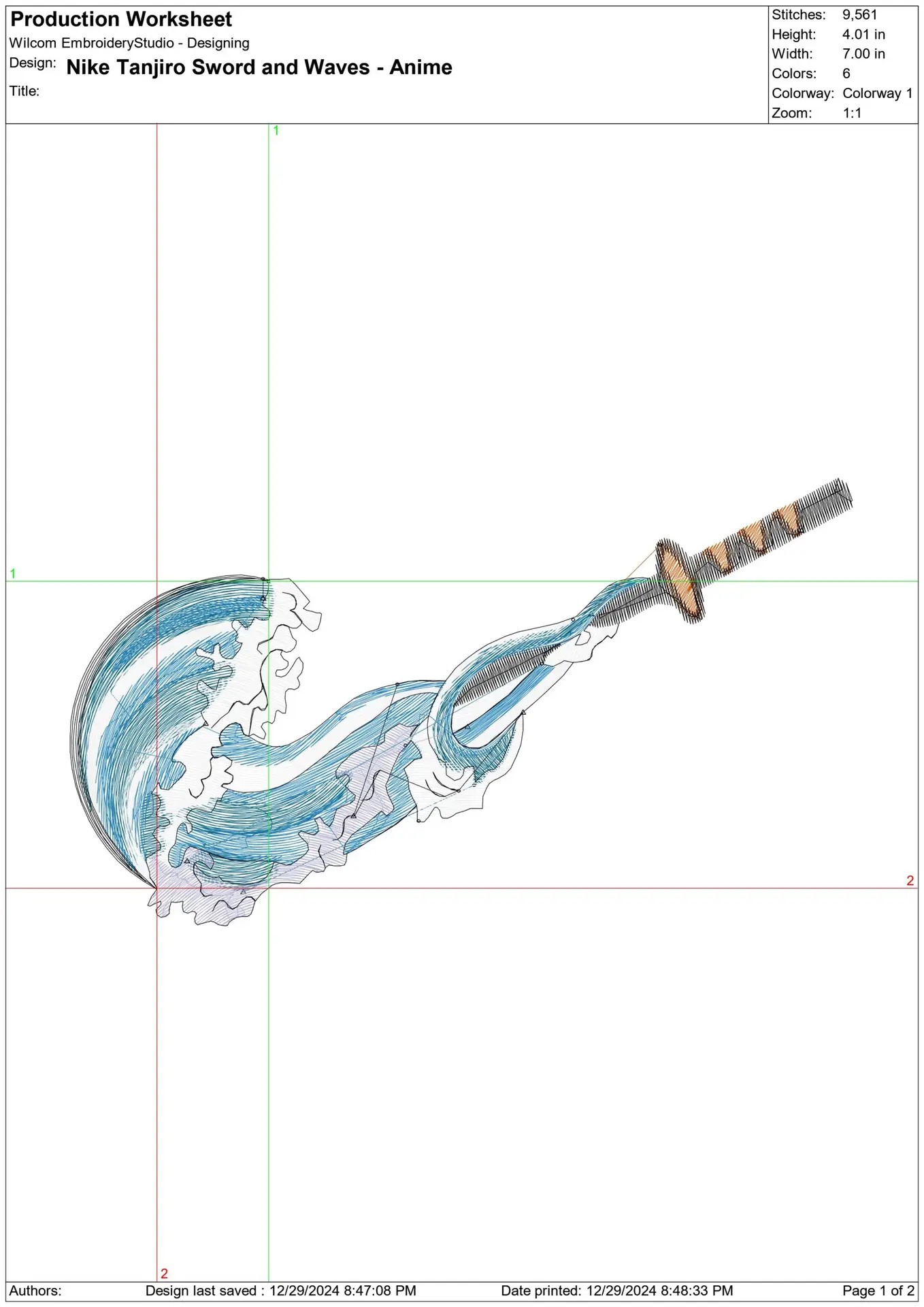 Nike Swoosh Tanjiro Sword and Waves - Anime - Nike embroidery design - instant download — view 2