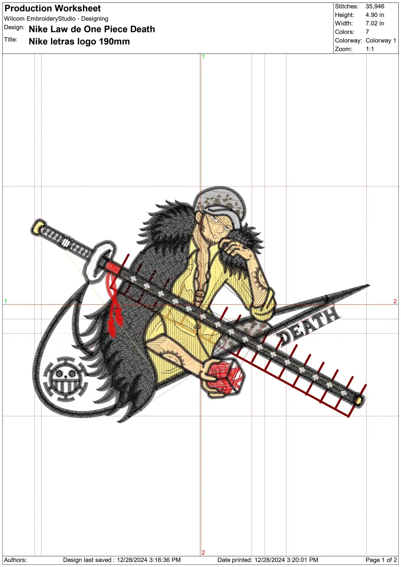 Nike Swoosh Nike Law de One Piece Death - Anime - Nike embroidery design - instant download — view 2