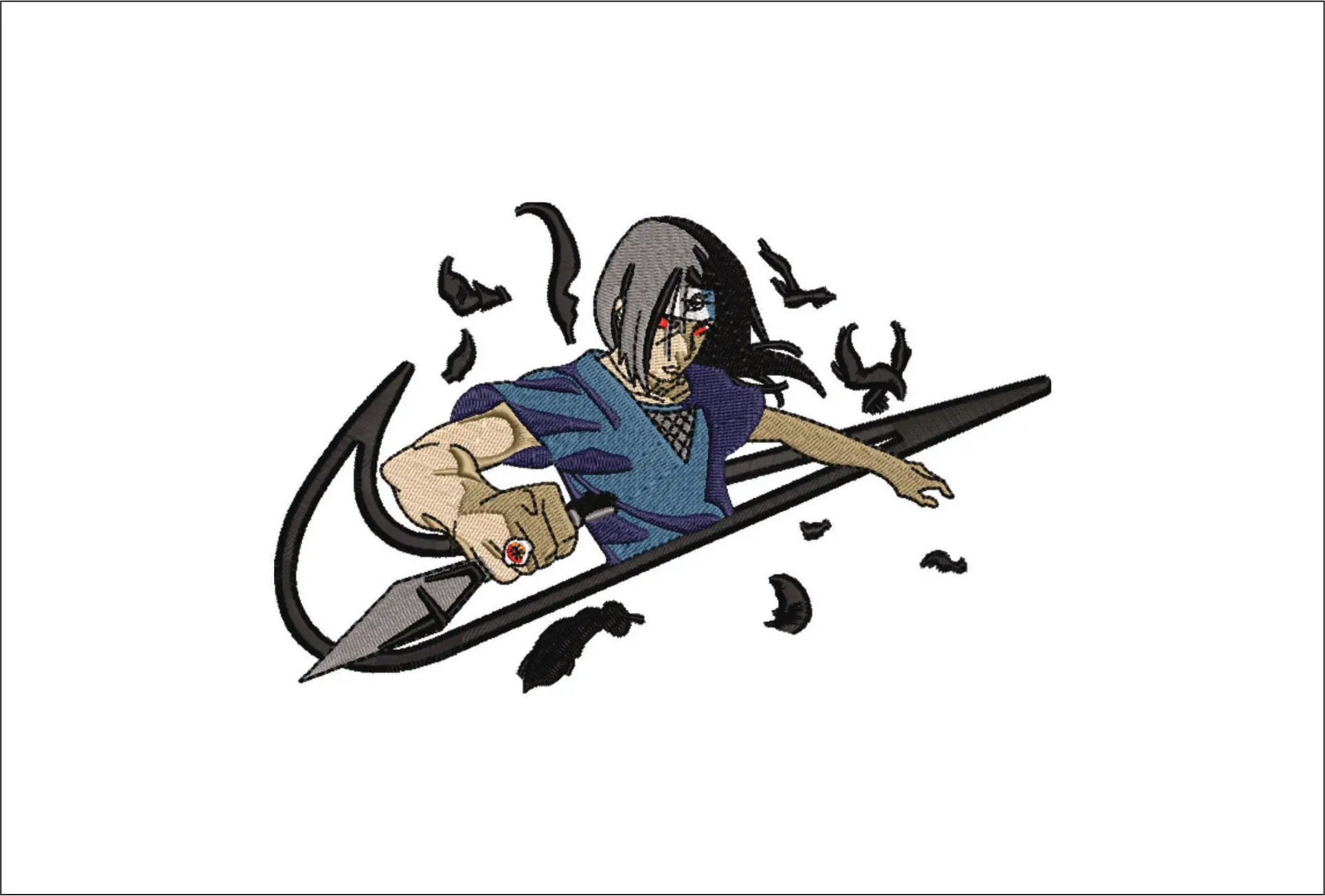 Nike Swoosh Nike Itachi with Knife - Anime - Nike embroidery design - instant download
