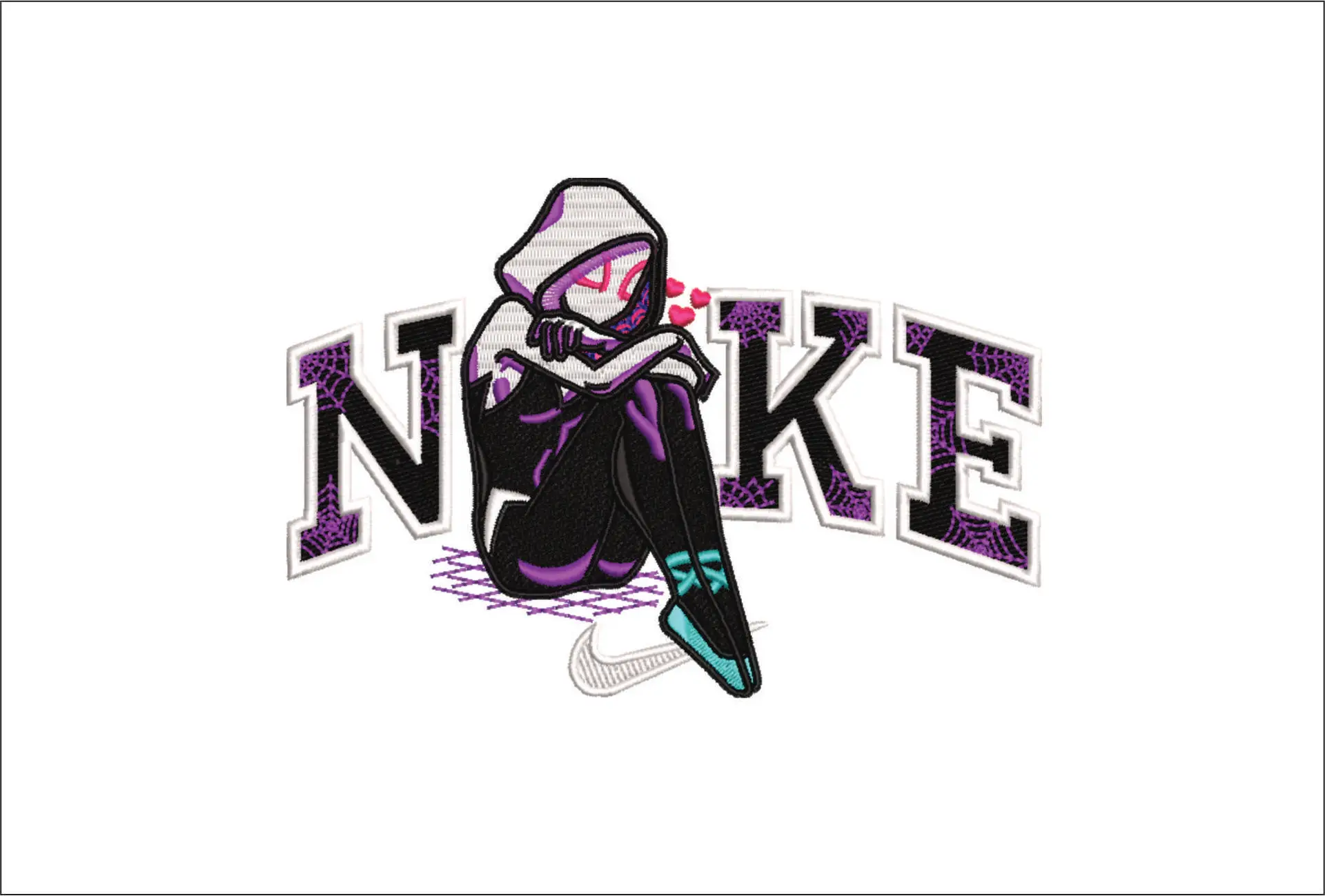 Nike Swoosh Gwen Spiderman - Marvel Comics - Nike embroidery design file - instant download in a frame