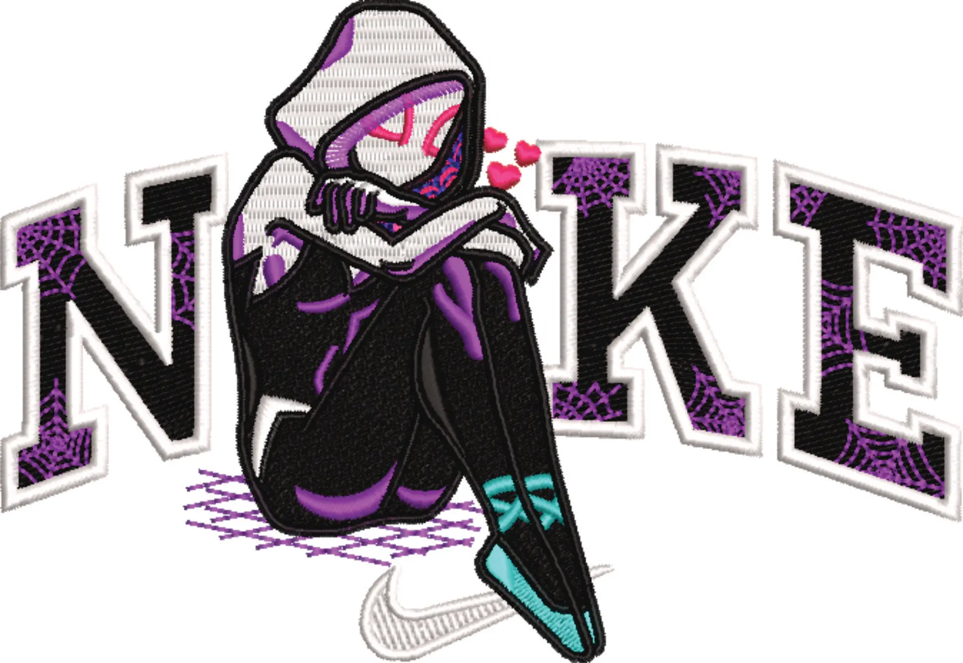 Nike Swoosh Gwen Spiderman - Marvel Comics - Nike embroidery design file - instant download in a frame — view 4