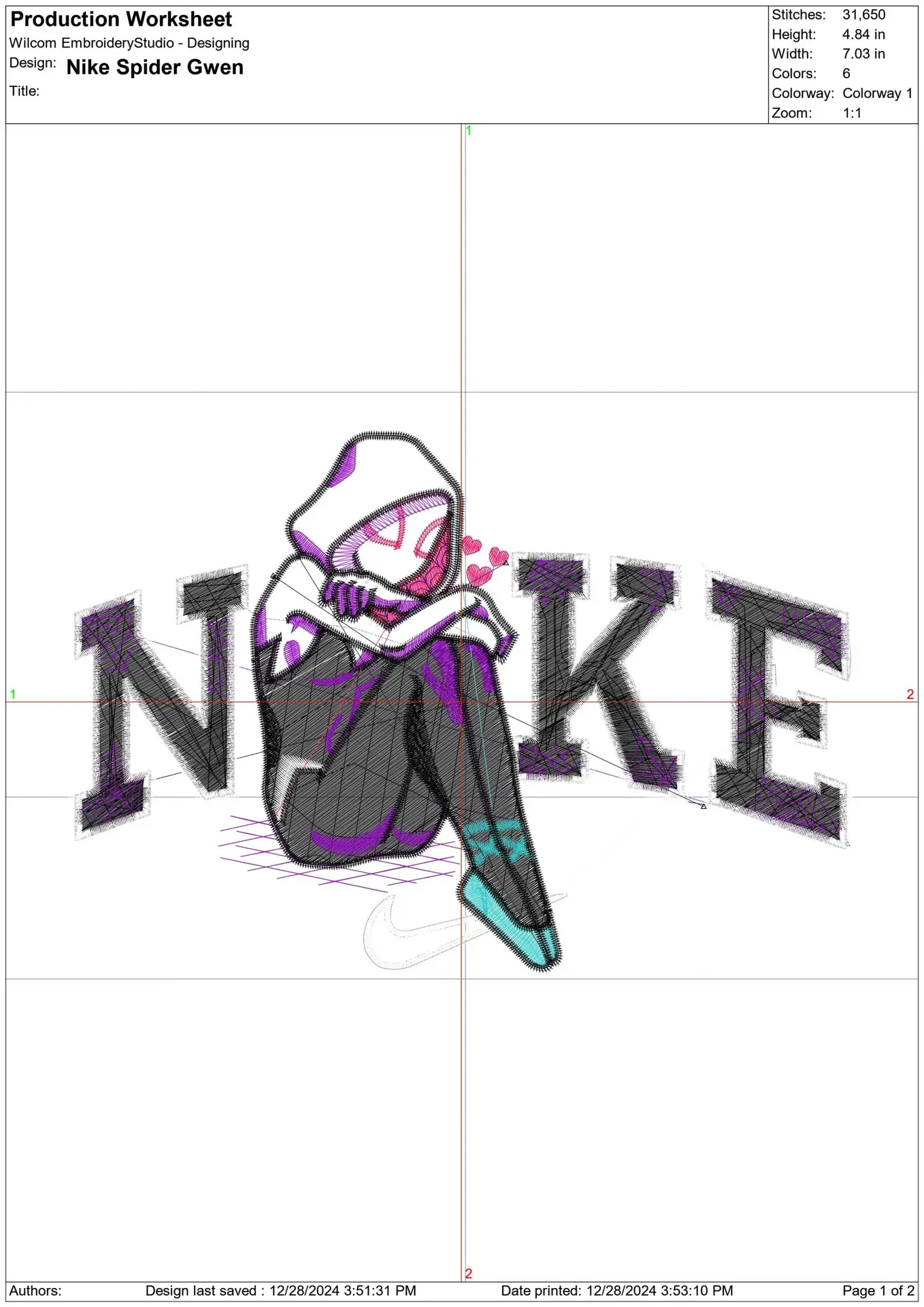Nike Swoosh Gwen Spiderman - Marvel Comics - Nike embroidery design file - instant download in a frame — view 2