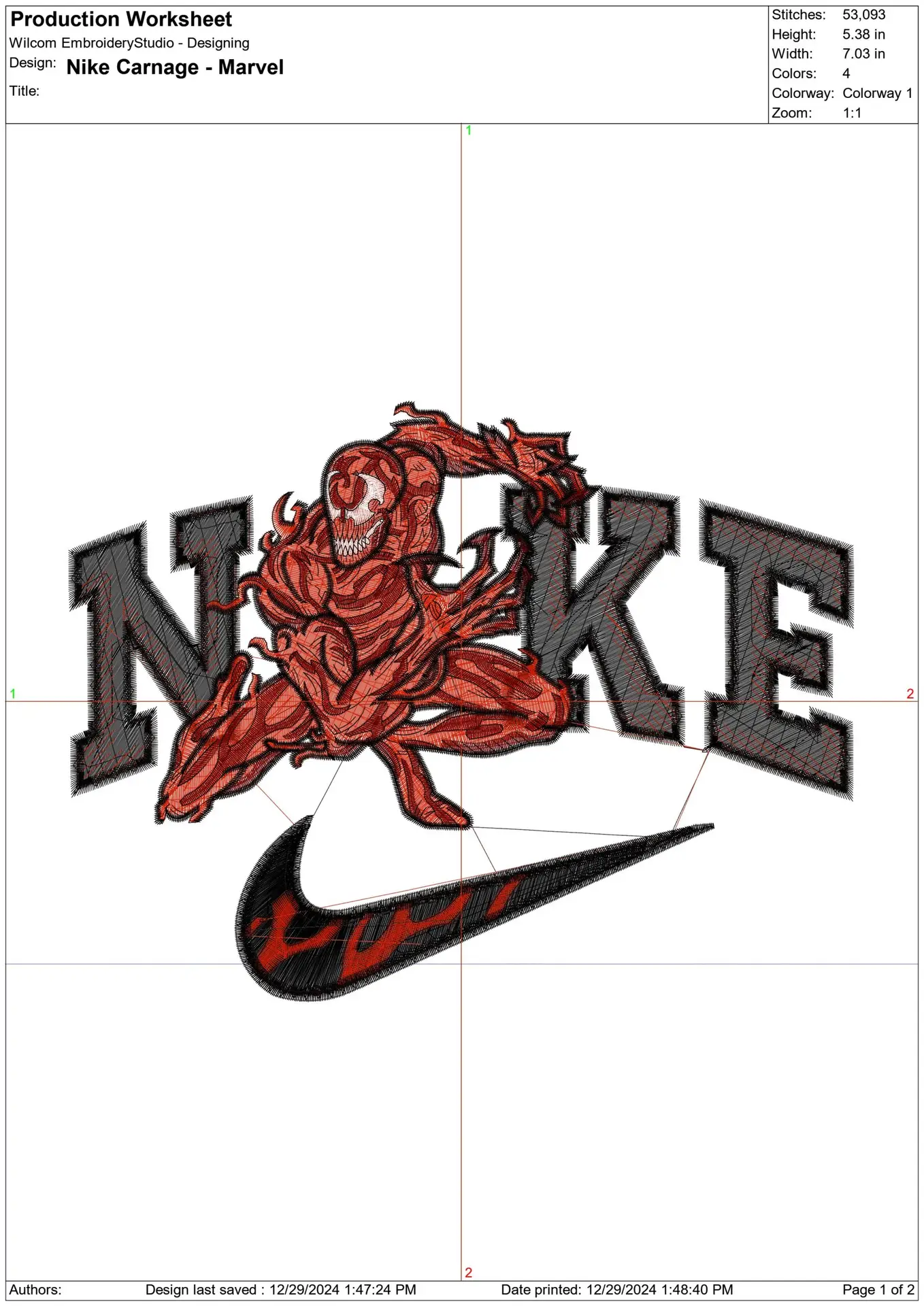 Nike Swoosh Carnage - Marvel Comics - Nike embroidery design file - instant download — view 2