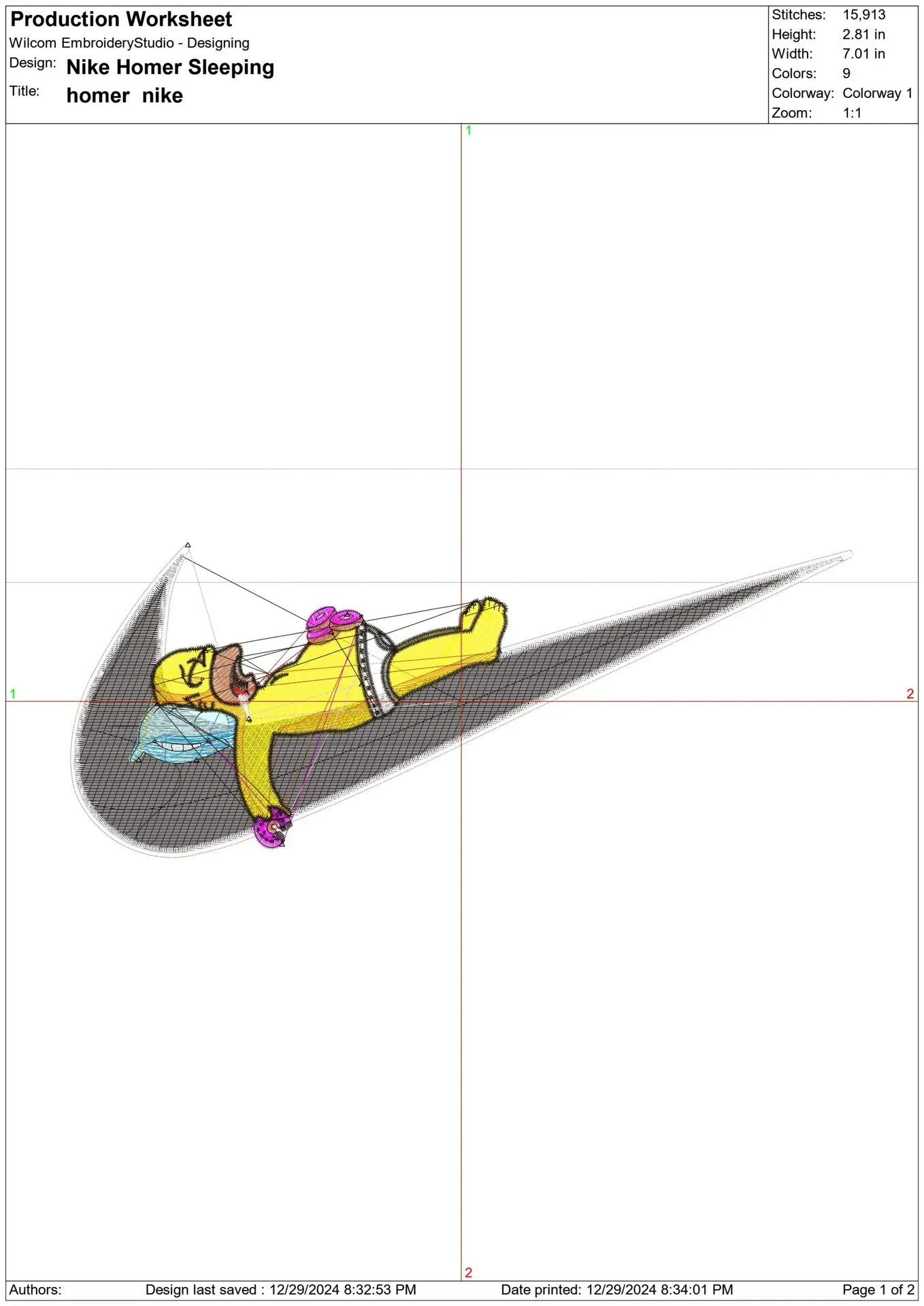Nike Swoosh Homer Simpson sleeping - embroidery design file - instant download — view 2