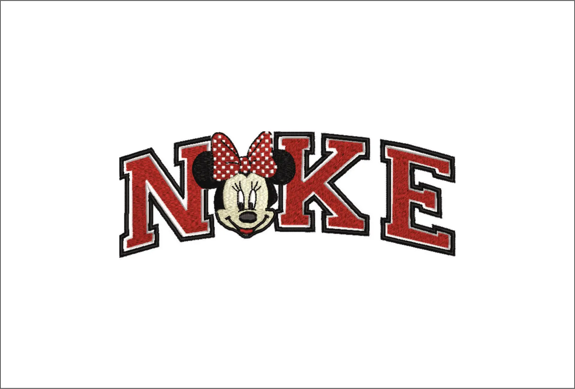 Nike Swoosh Minnie Head Mouse - Xmas embroidery design file - instant download in a frame